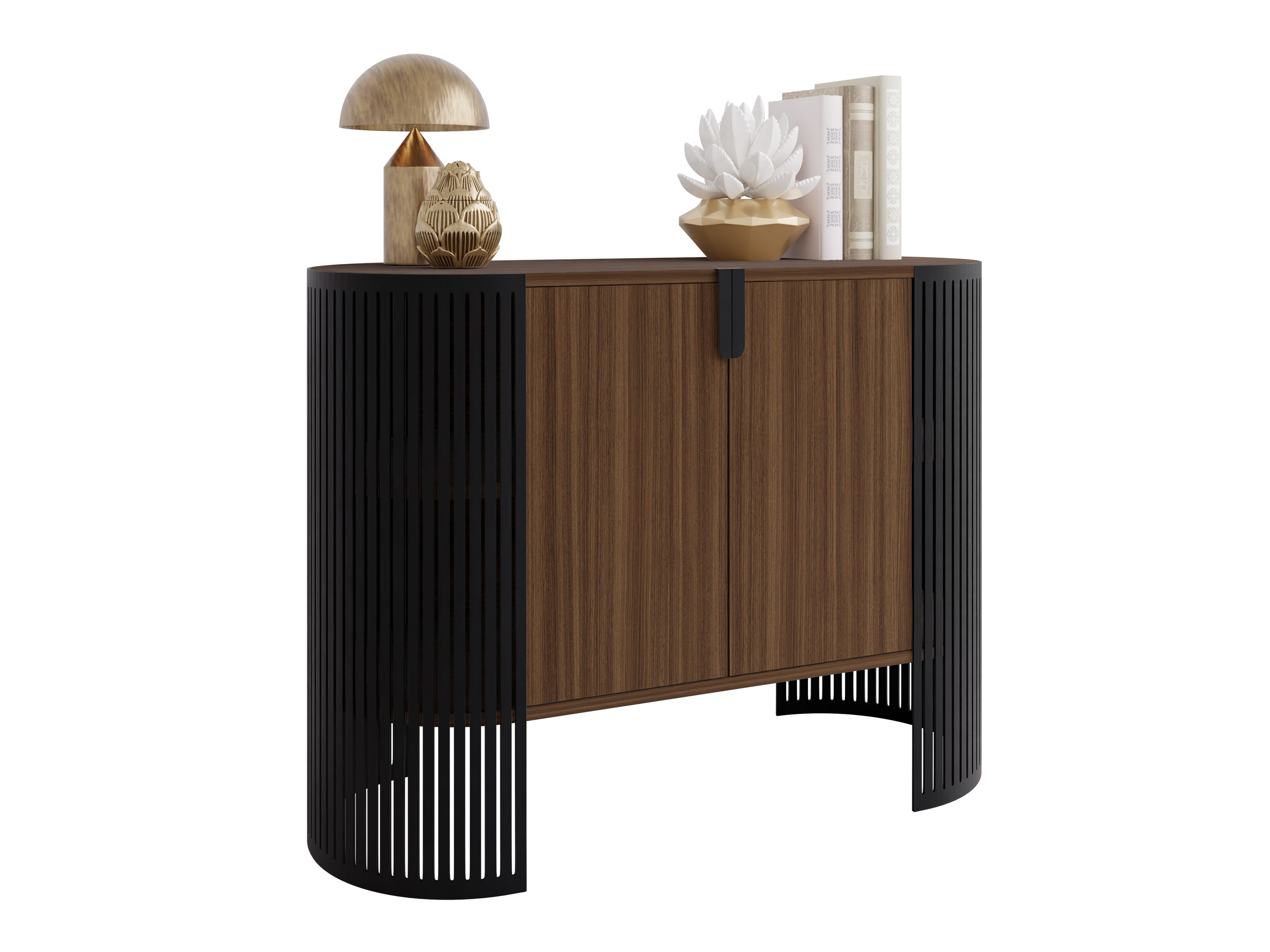 Sideboard Oswego 140 (Schwarz + Walnussholzoptik)