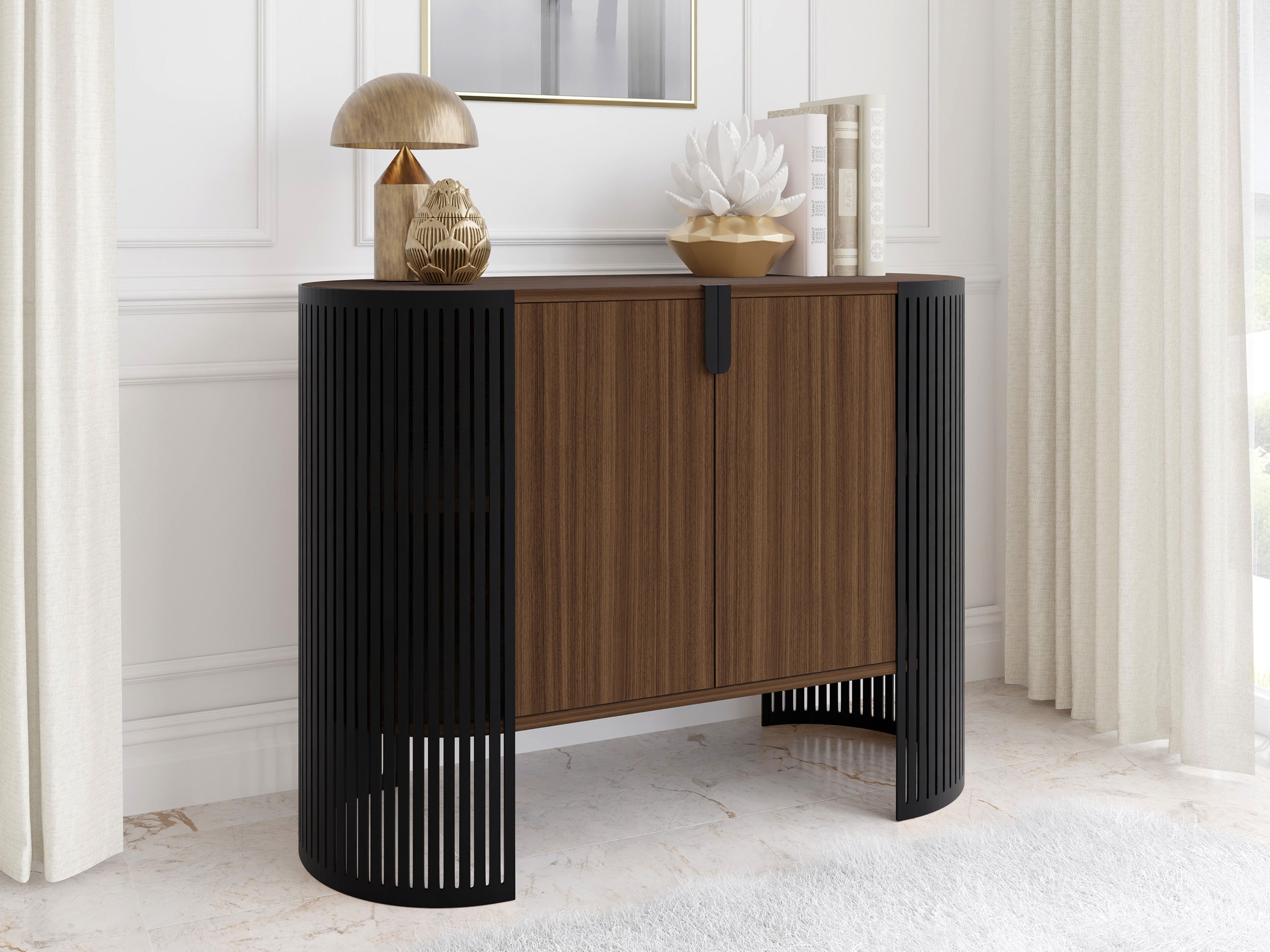 Sideboard Oswego 140 (Schwarz + Walnussholzoptik)