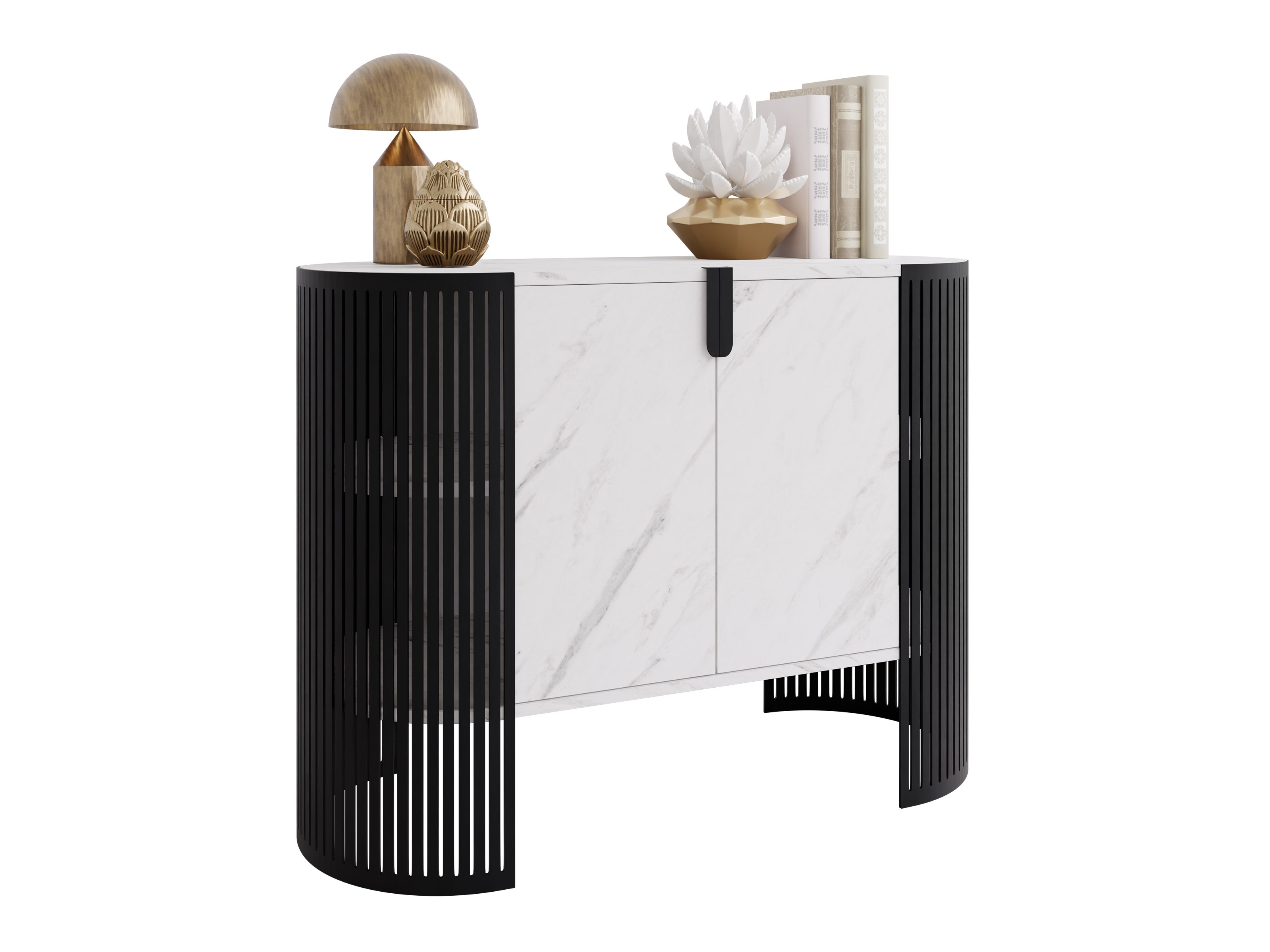 Sideboard Oswego 140 (Schwarz + Weißer Marmor)