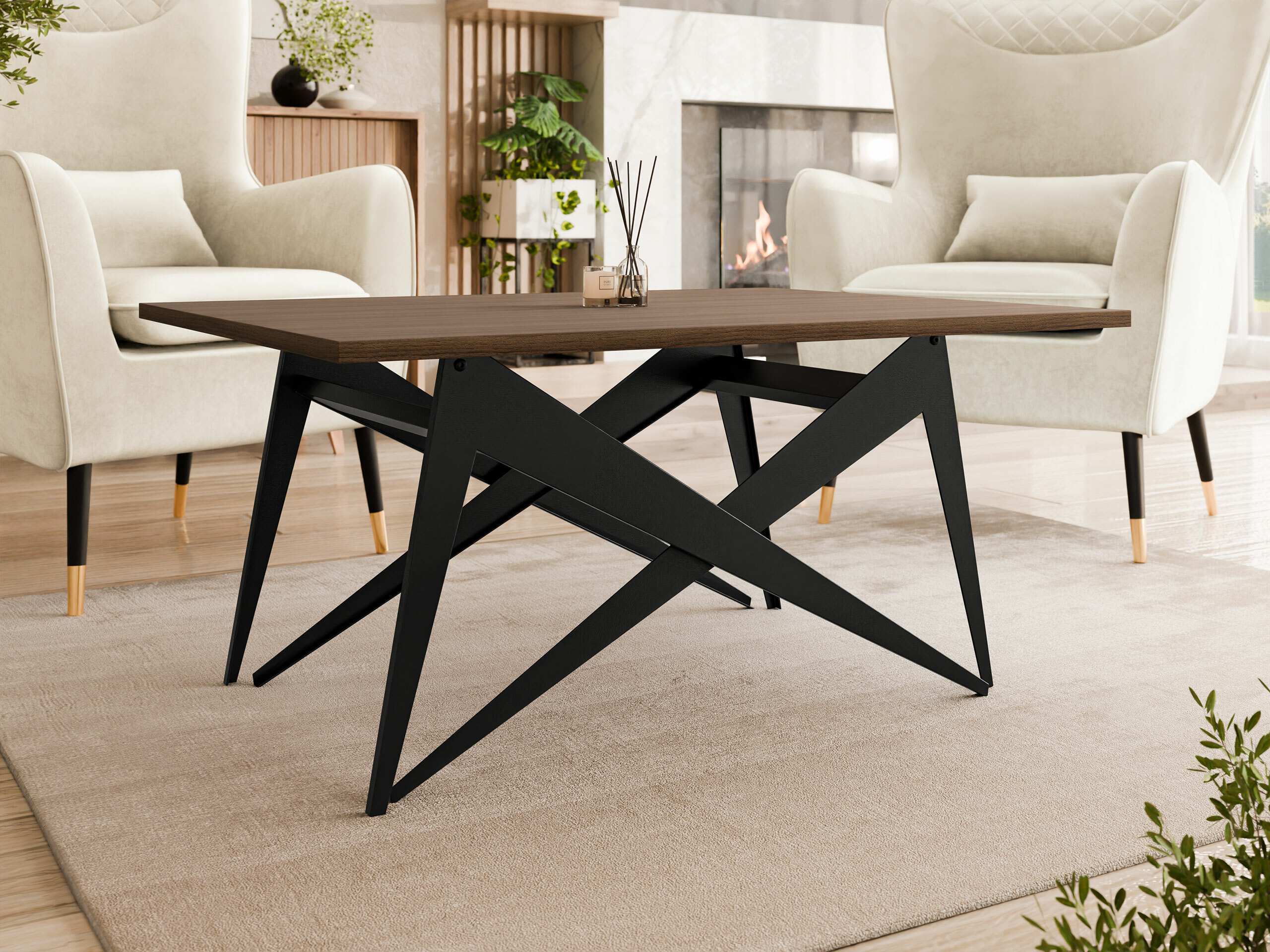 Couchtisch-Transformer Oswego 150 (Walnussholzoptik + Schwarz)