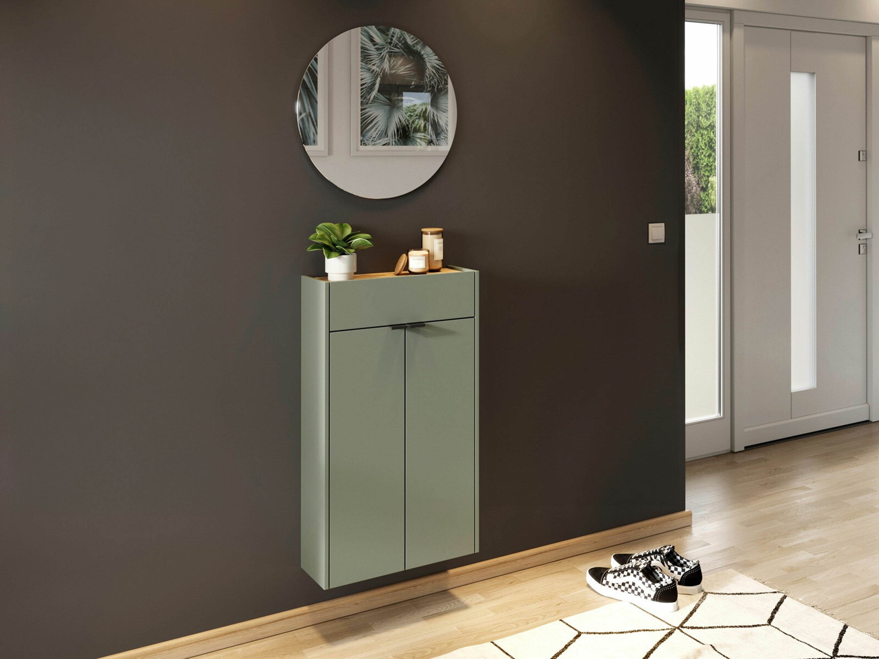 Flurgarnitur Cirsale 104 (Staubiges Grün + Navarra eichenholzoptik)