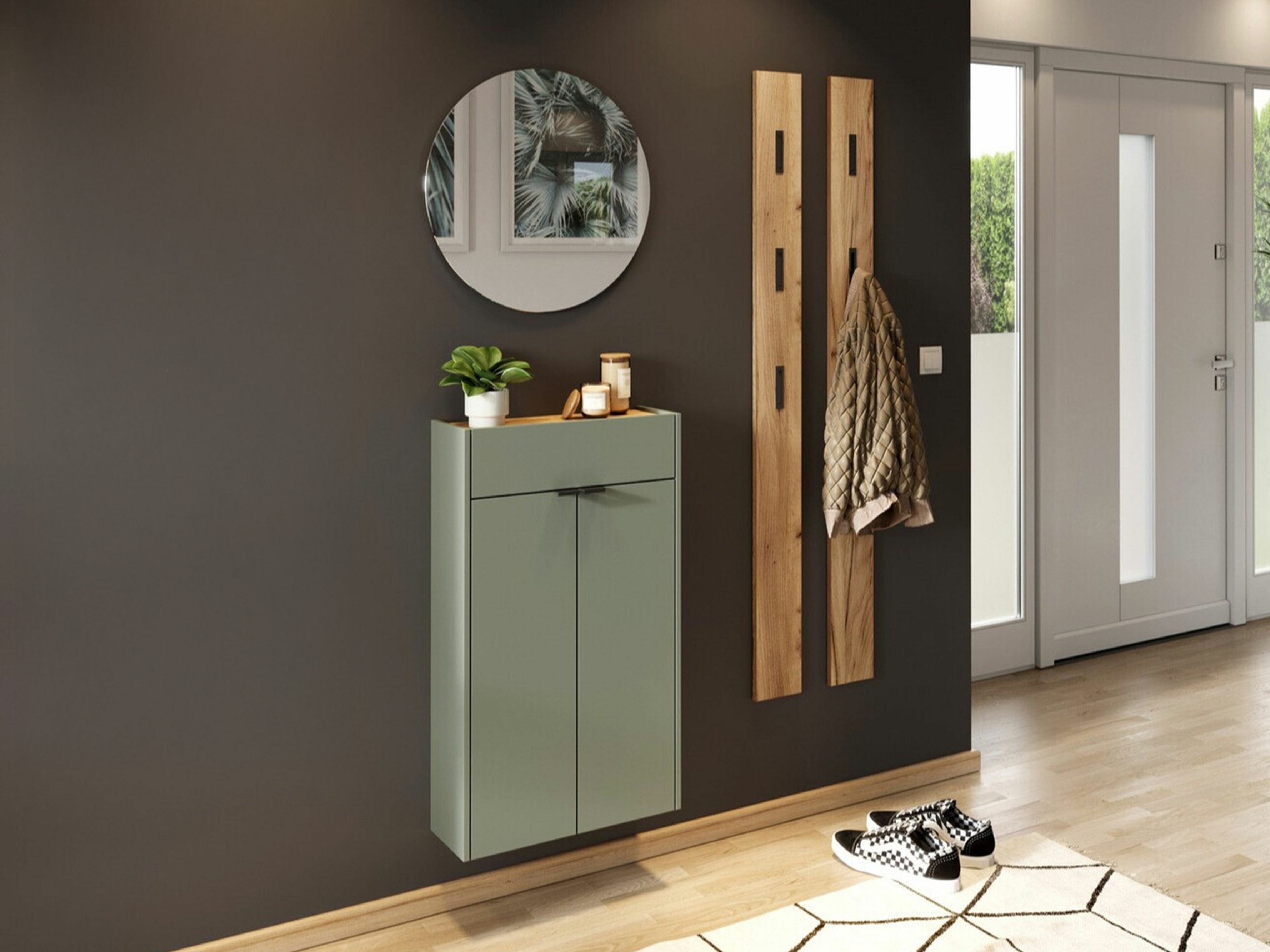 Flurgarnitur Cirsale 104 (Staubiges Grün + Navarra eichenholzoptik)