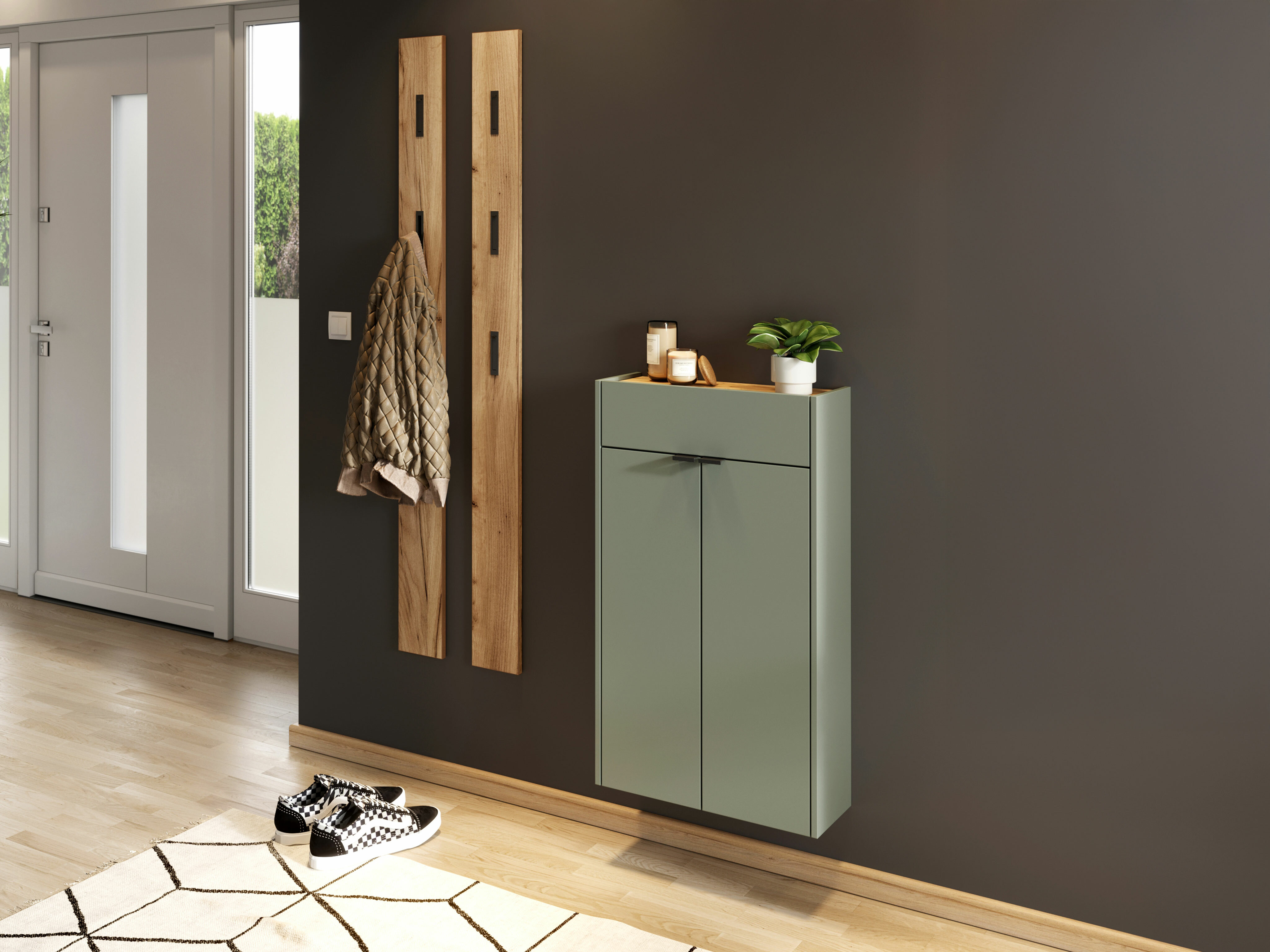 Flurgarnitur Cirsale 105 (Staubiges Grün + Navarra eichenholzoptik)