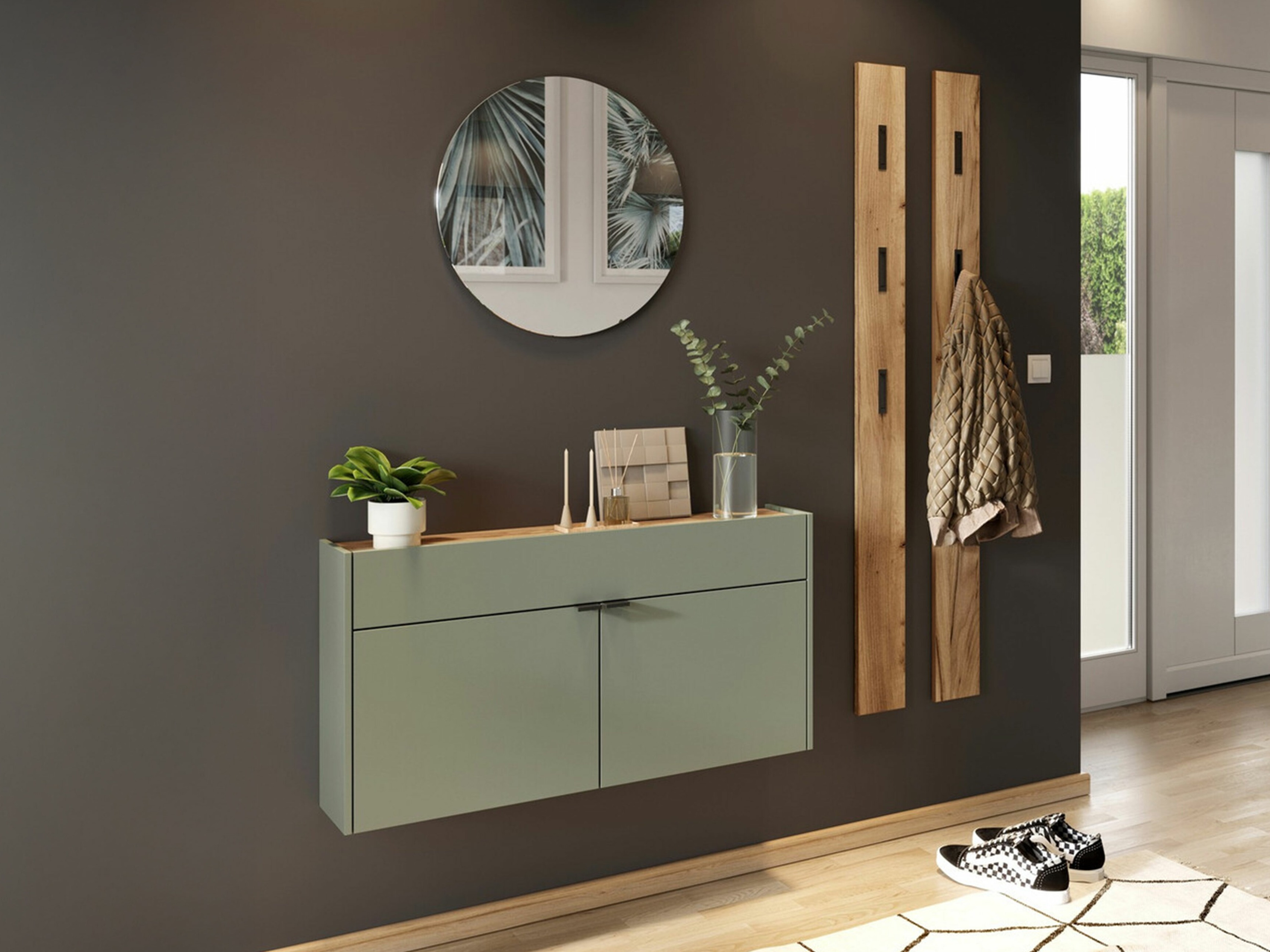 Flurgarnitur Cirsale 106 (Staubiges Grün + Navarra eichenholzoptik)