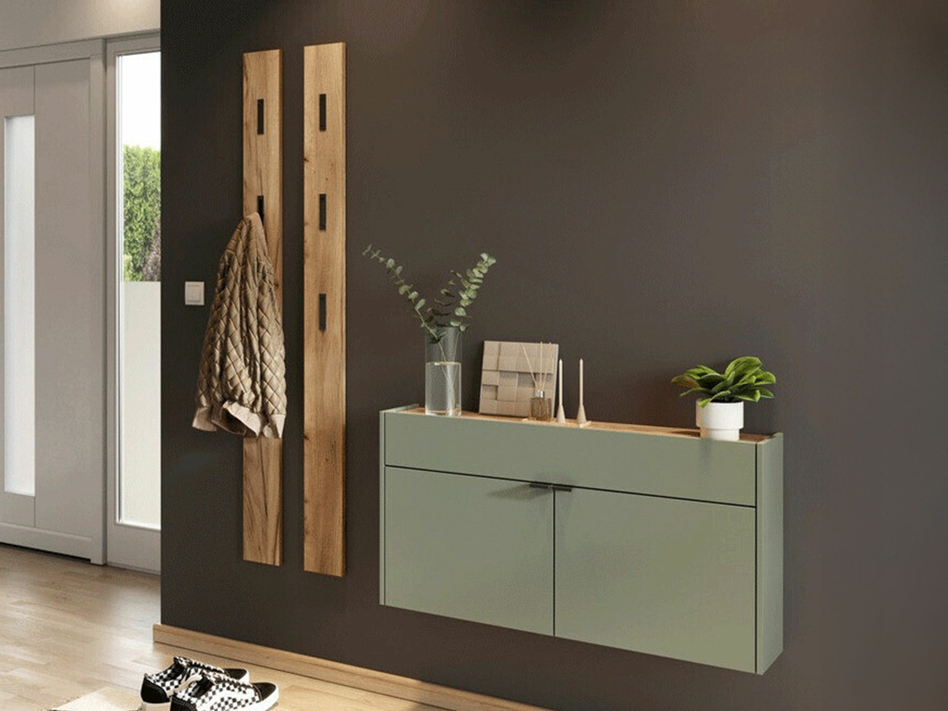 Flurgarnitur Cirsale 107 (Staubiges Grün + Navarra eichenholzoptik)