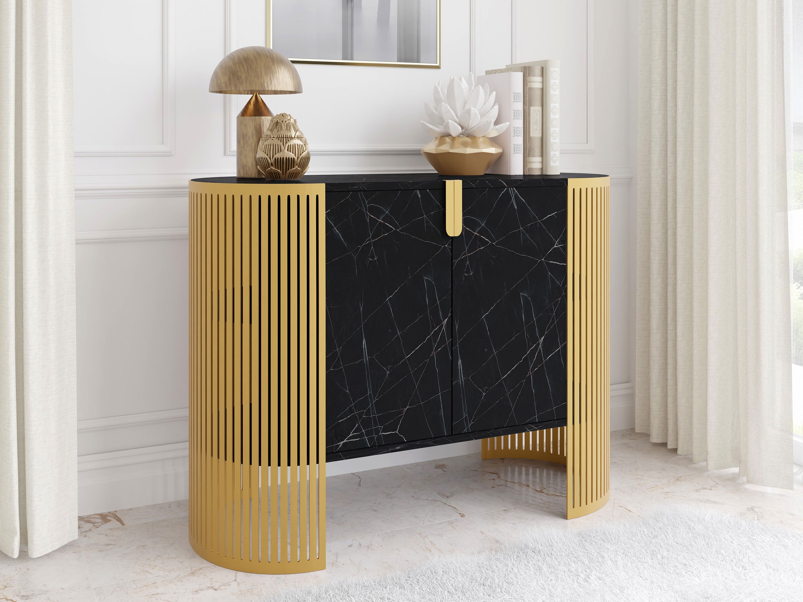 Sideboard Sordore 131 (Gold + Schwarzer Marmor)