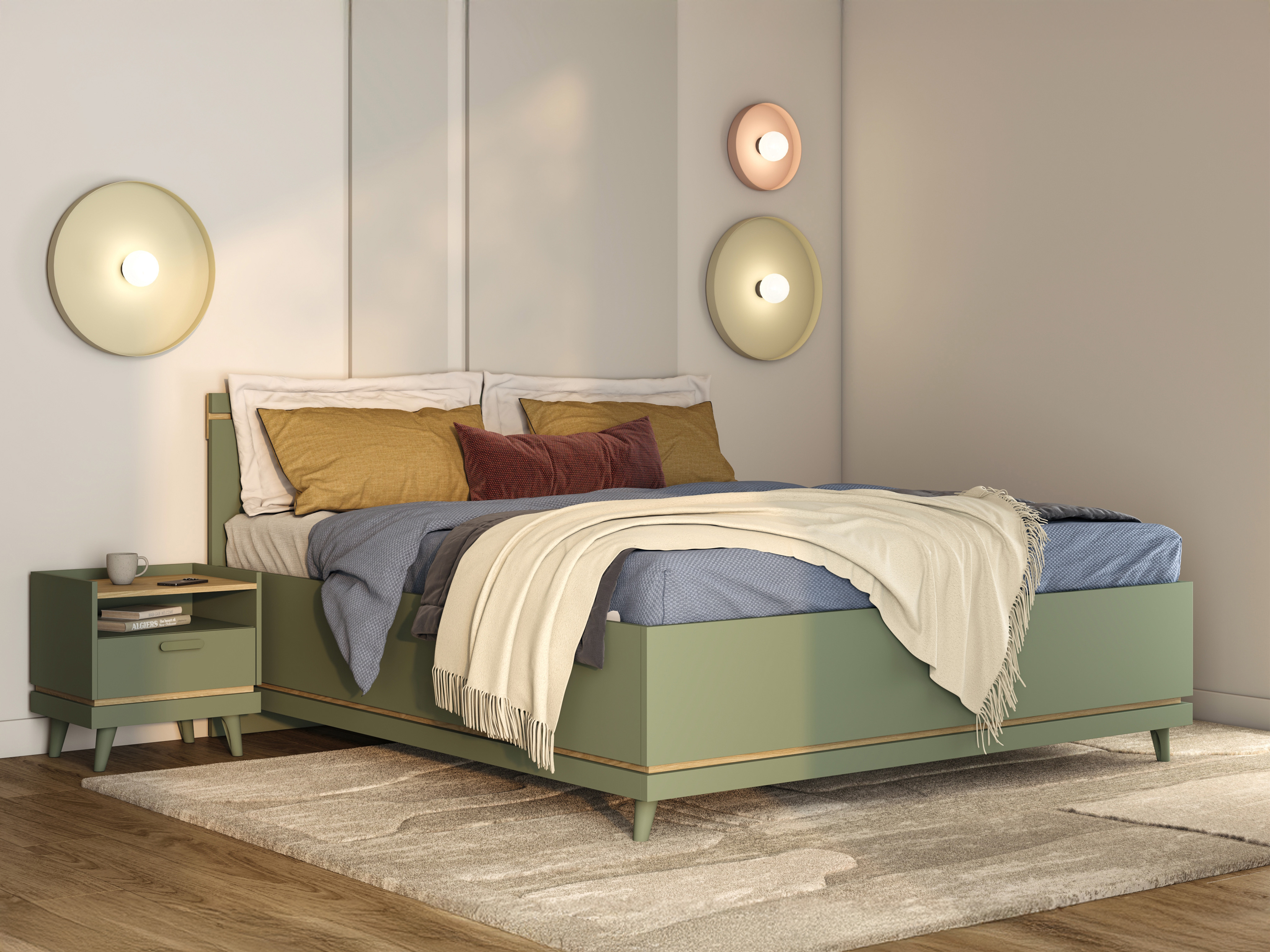Bett Fertalu 107 (Grün + Eichenholzoptik)