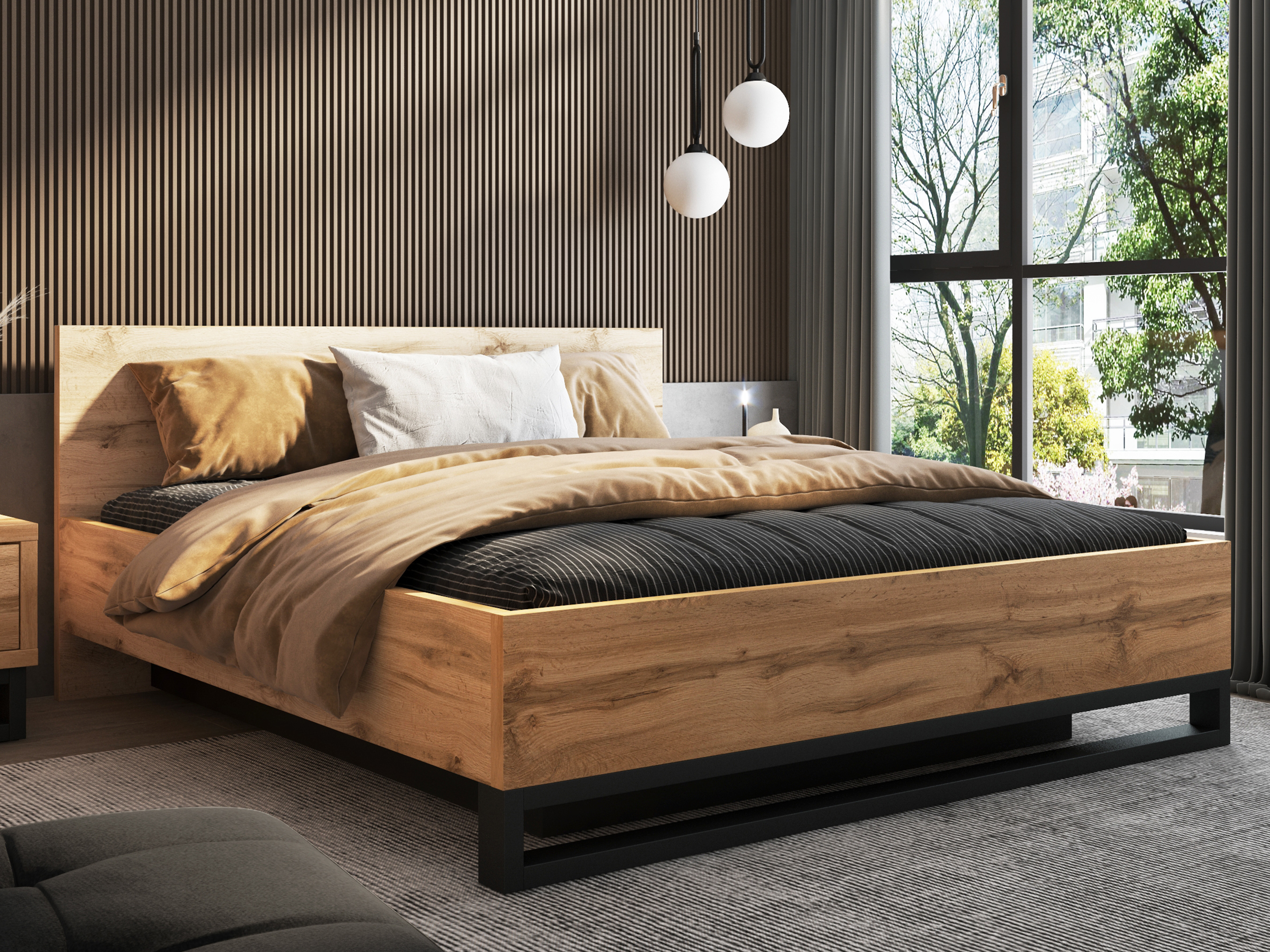 Bett Avicavu 118 (Wotan Eiche + Schwarz)