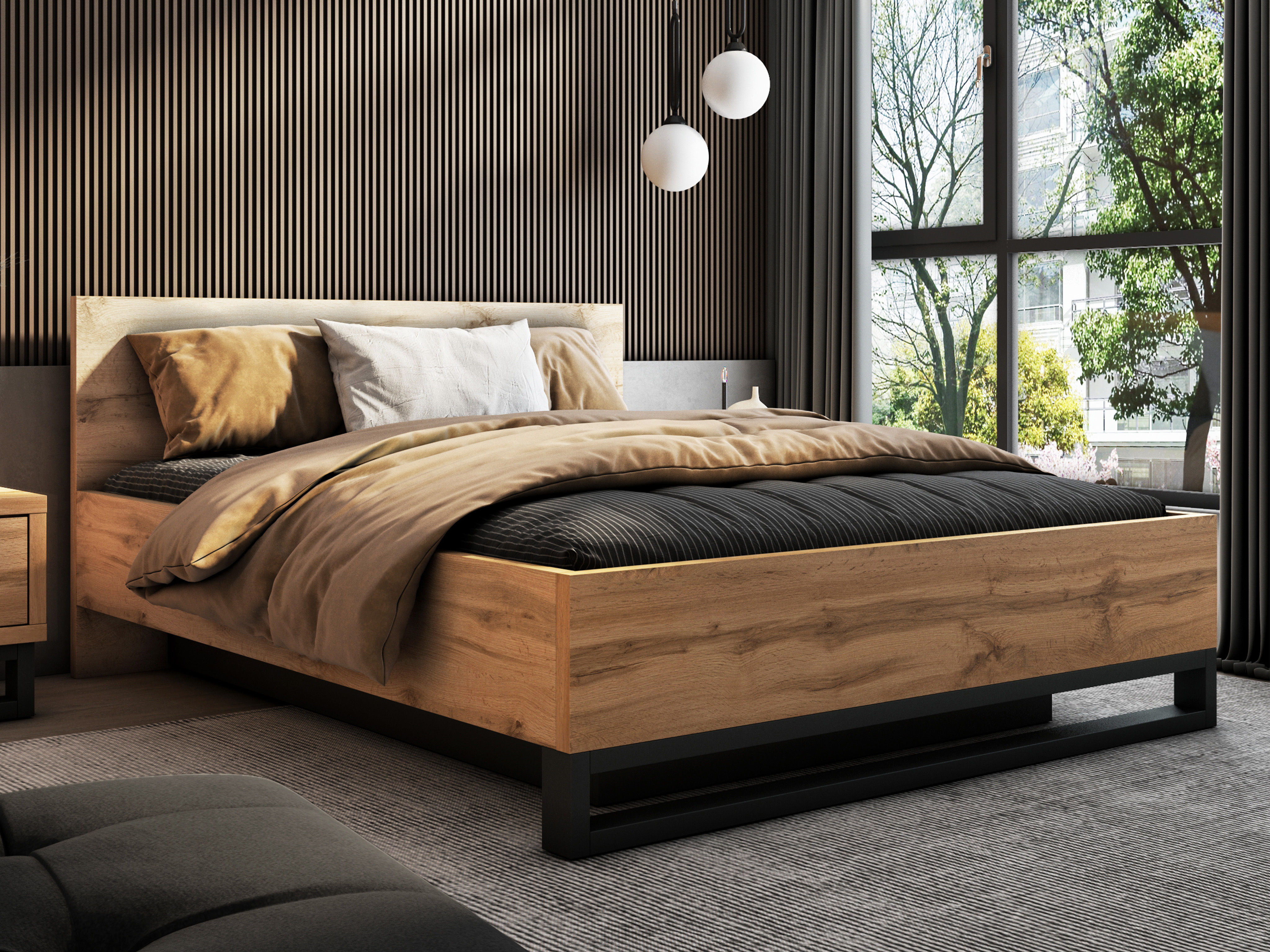 Bett Avicavu 118 (Wotan Eiche + Schwarz)