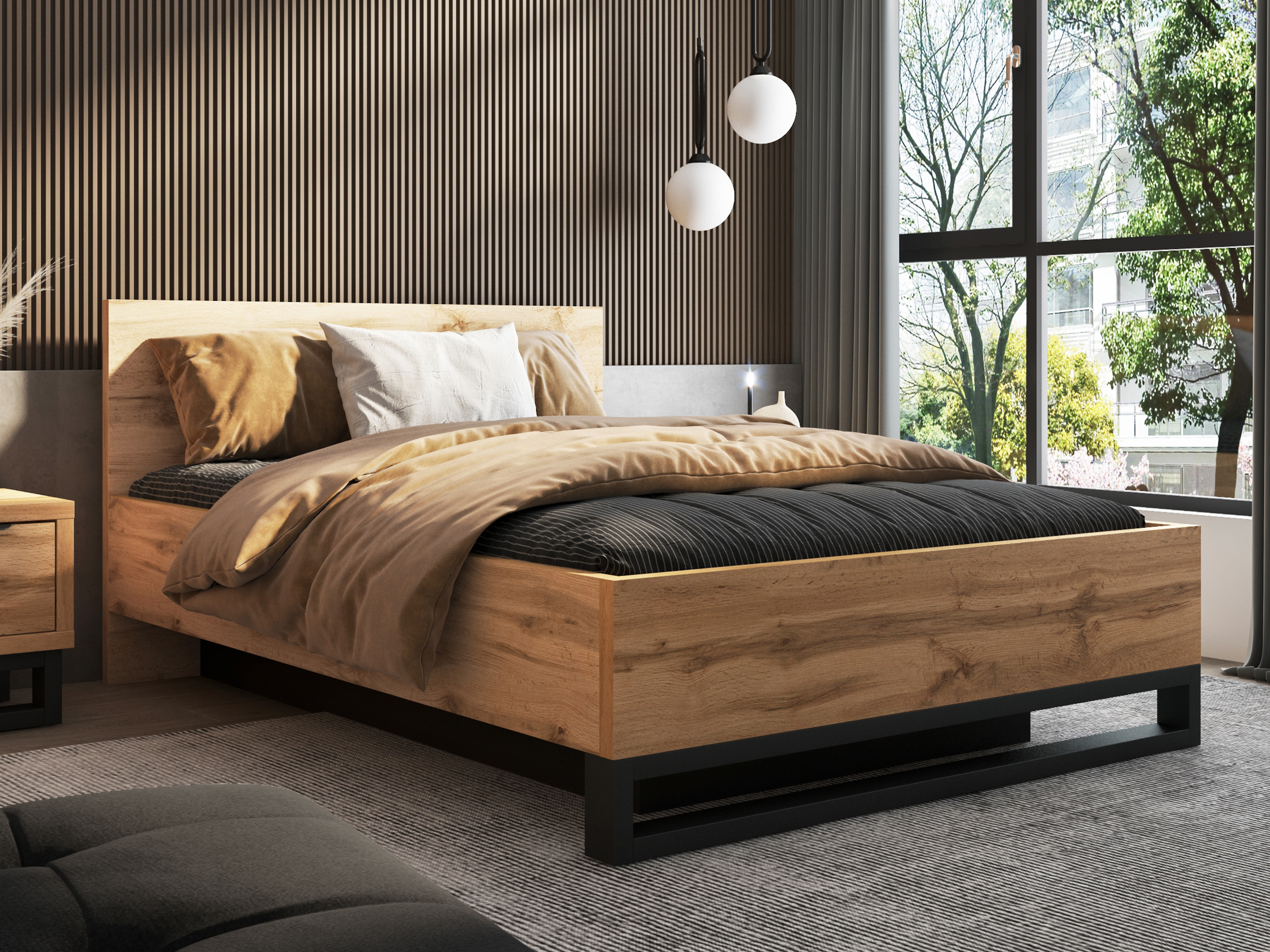 Bett Avicavu 118 (Wotan Eiche + Schwarz)