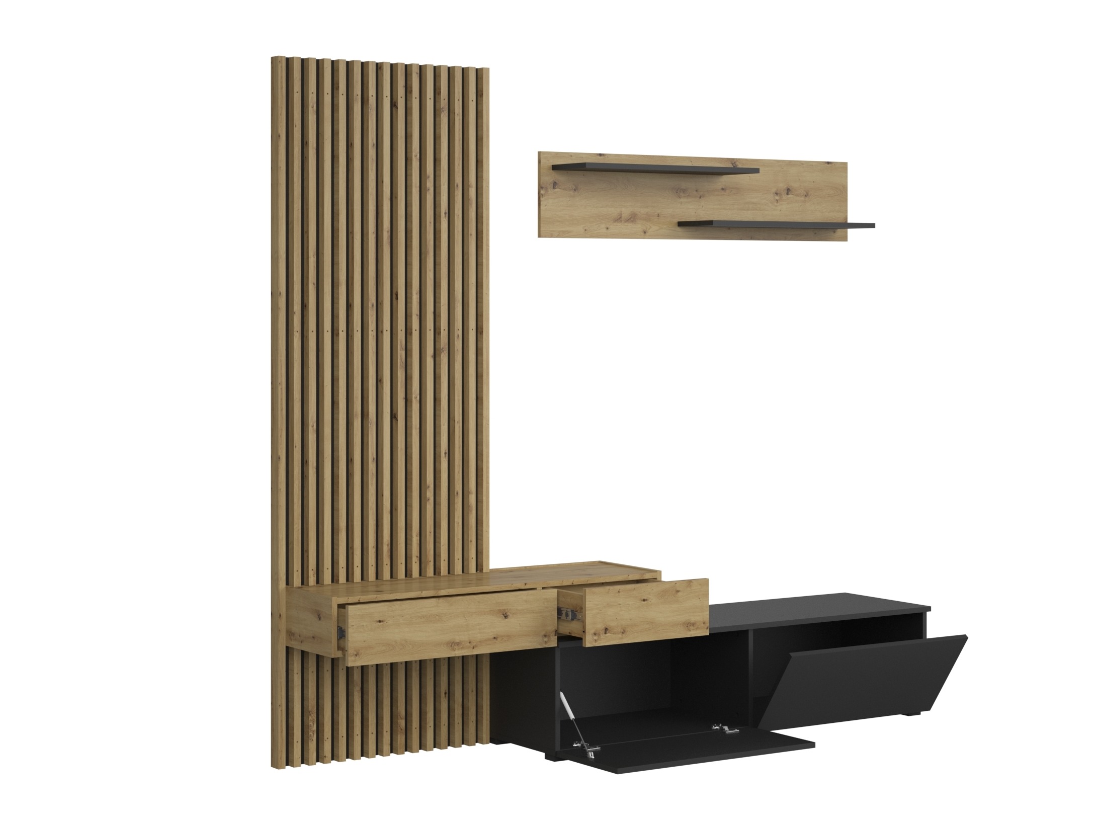 Wohnzimmer-Sets Houston 2086 (Schwarz + Artisan Eichenholzoptik)