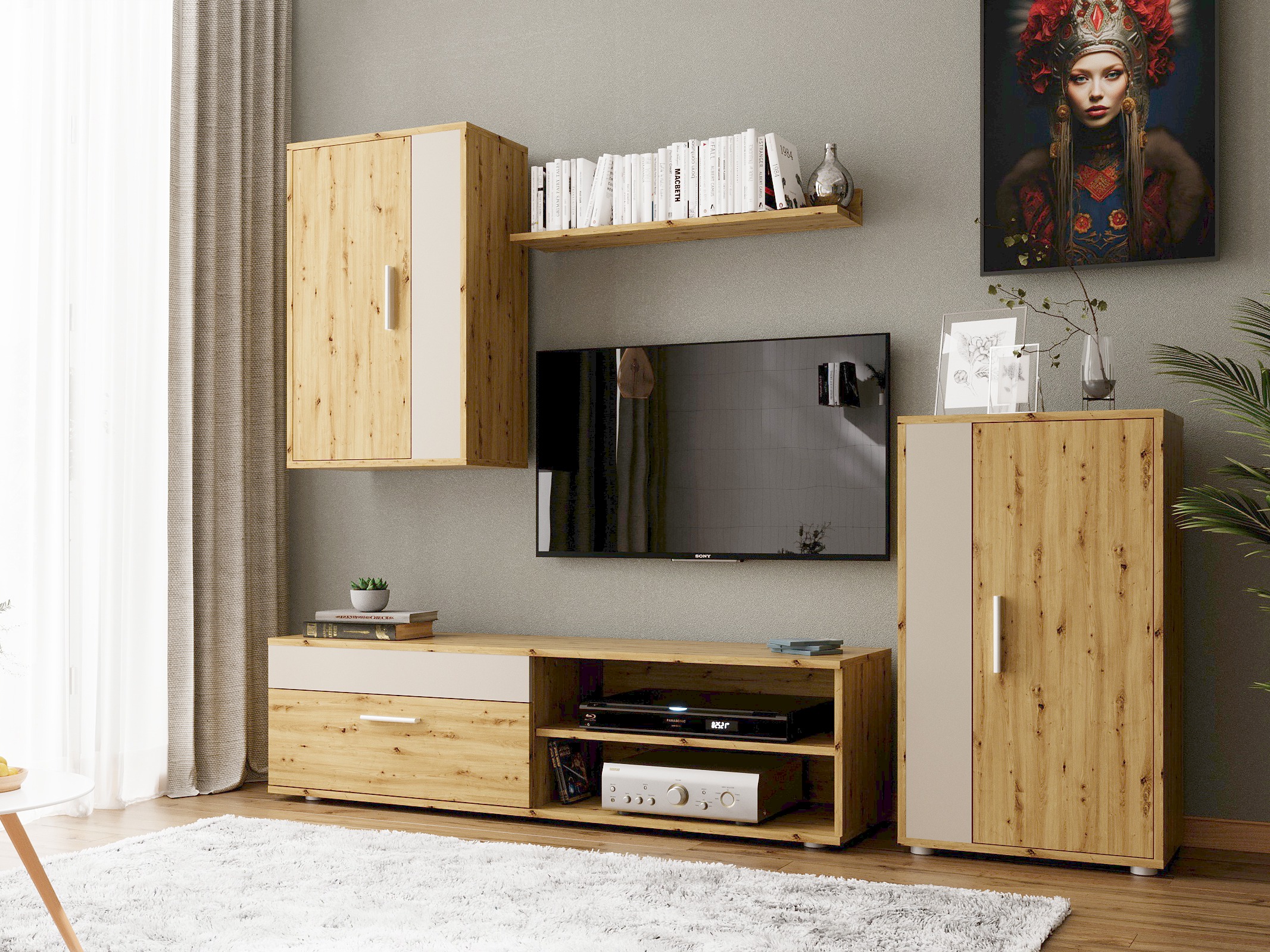 Wohnzimmer-Sets Houston 2087 (Artisan Eichenholzoptik + Kaschmir)