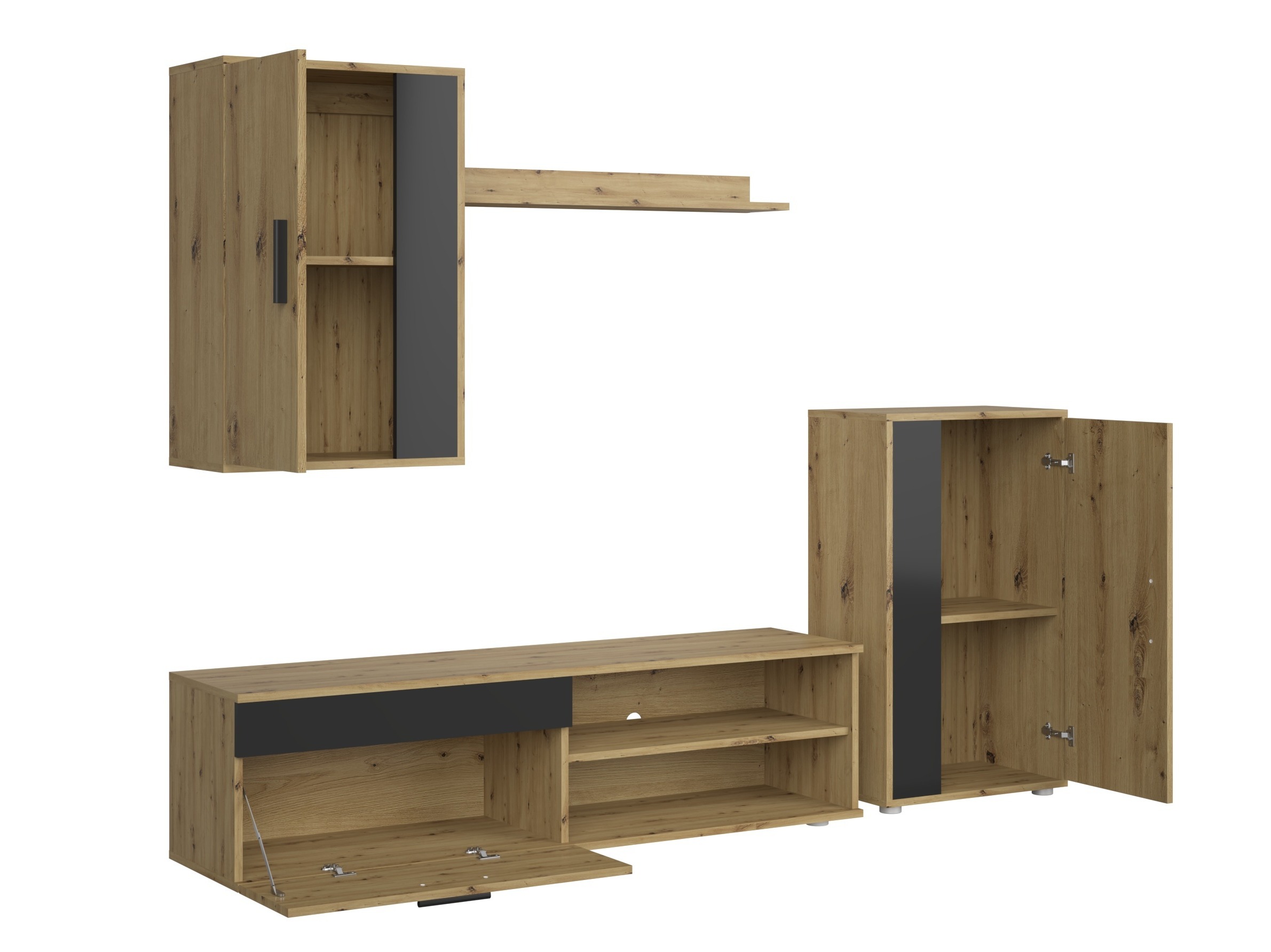 Wohnzimmer-Sets Houston 2087 (Schwarz + Artisan Eichenholzoptik)