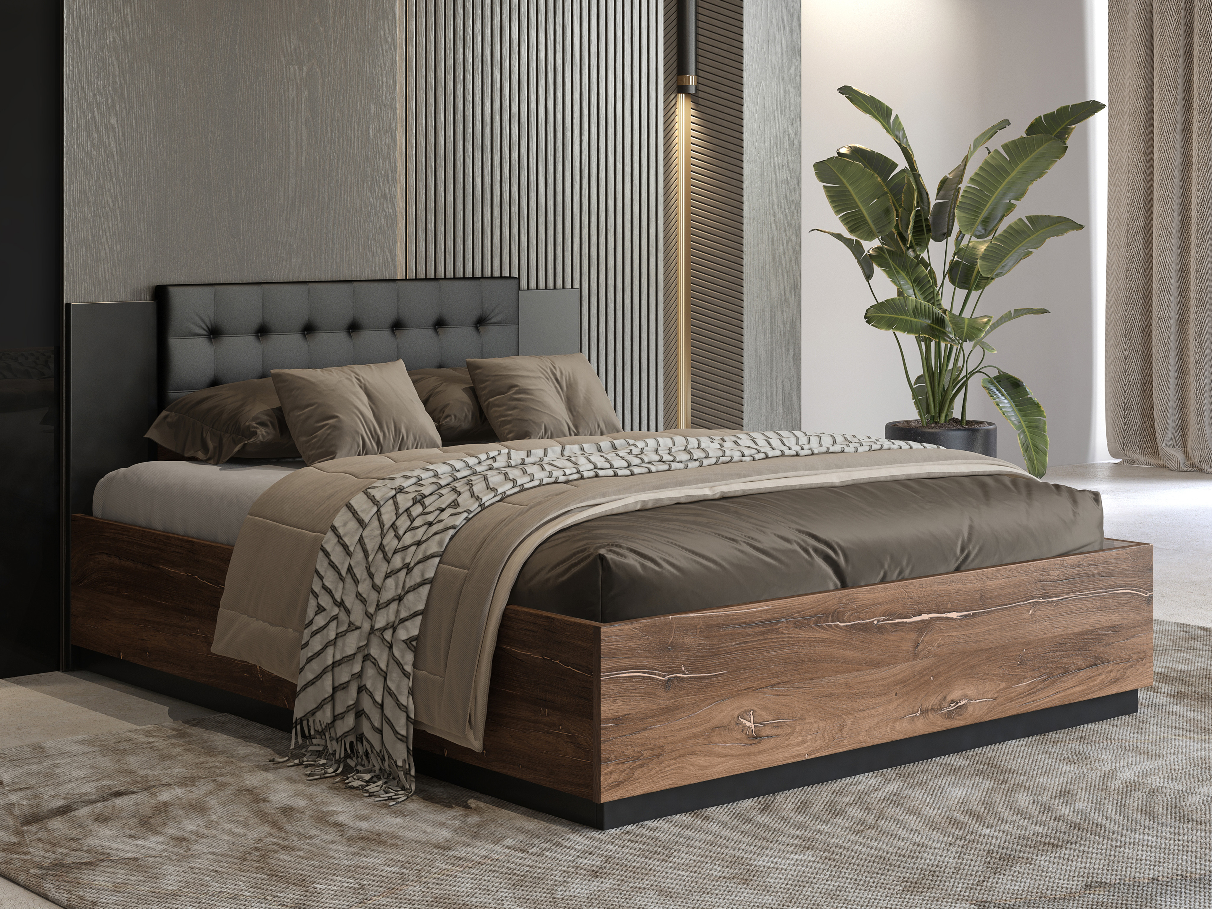 Bett Felelie 104 (Eichenholzoptik Flagstaf dunkel + Kupfer)