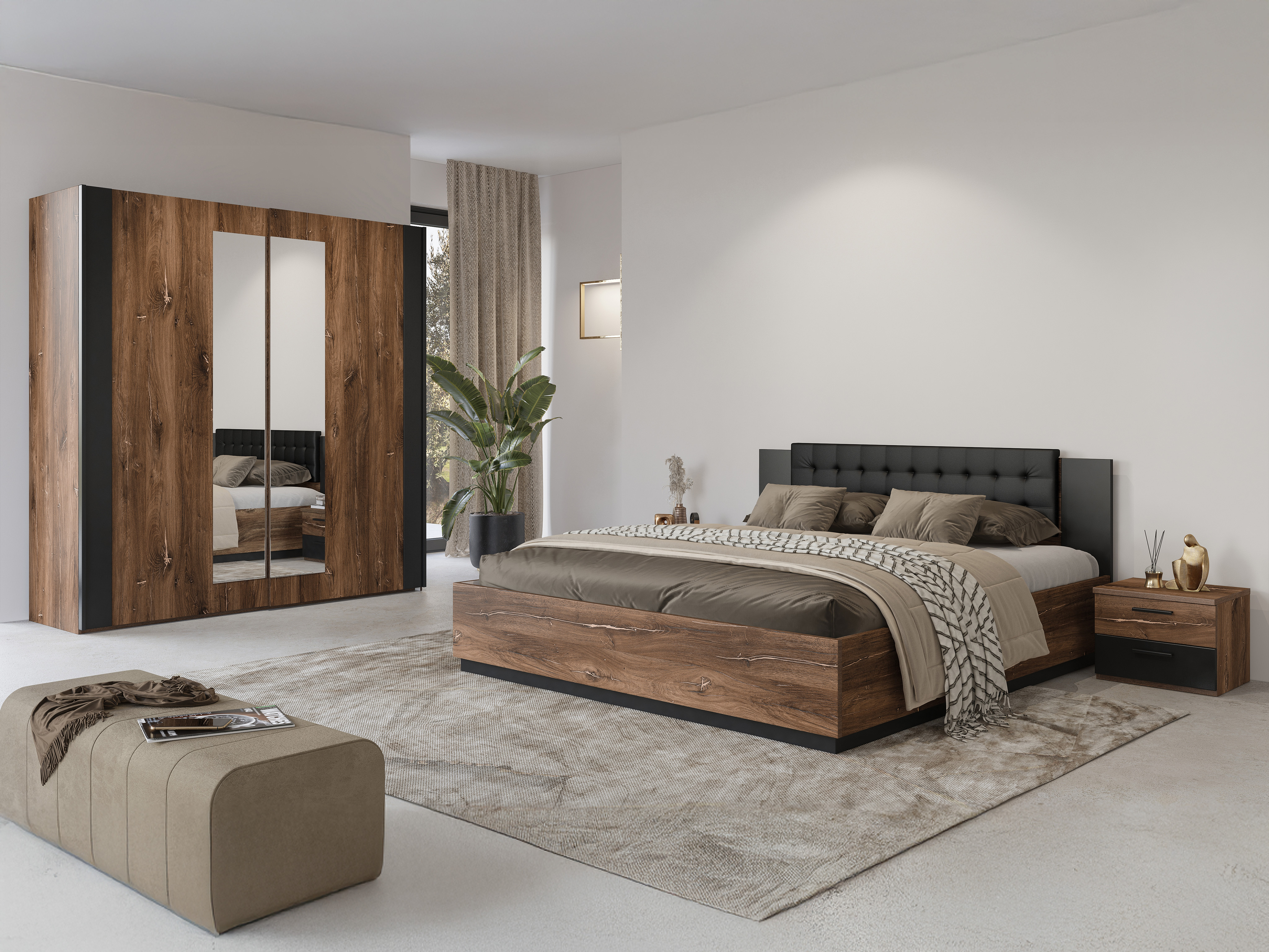 Bett Felelie 104 (Eichenholzoptik Flagstaf dunkel + Kupfer)
