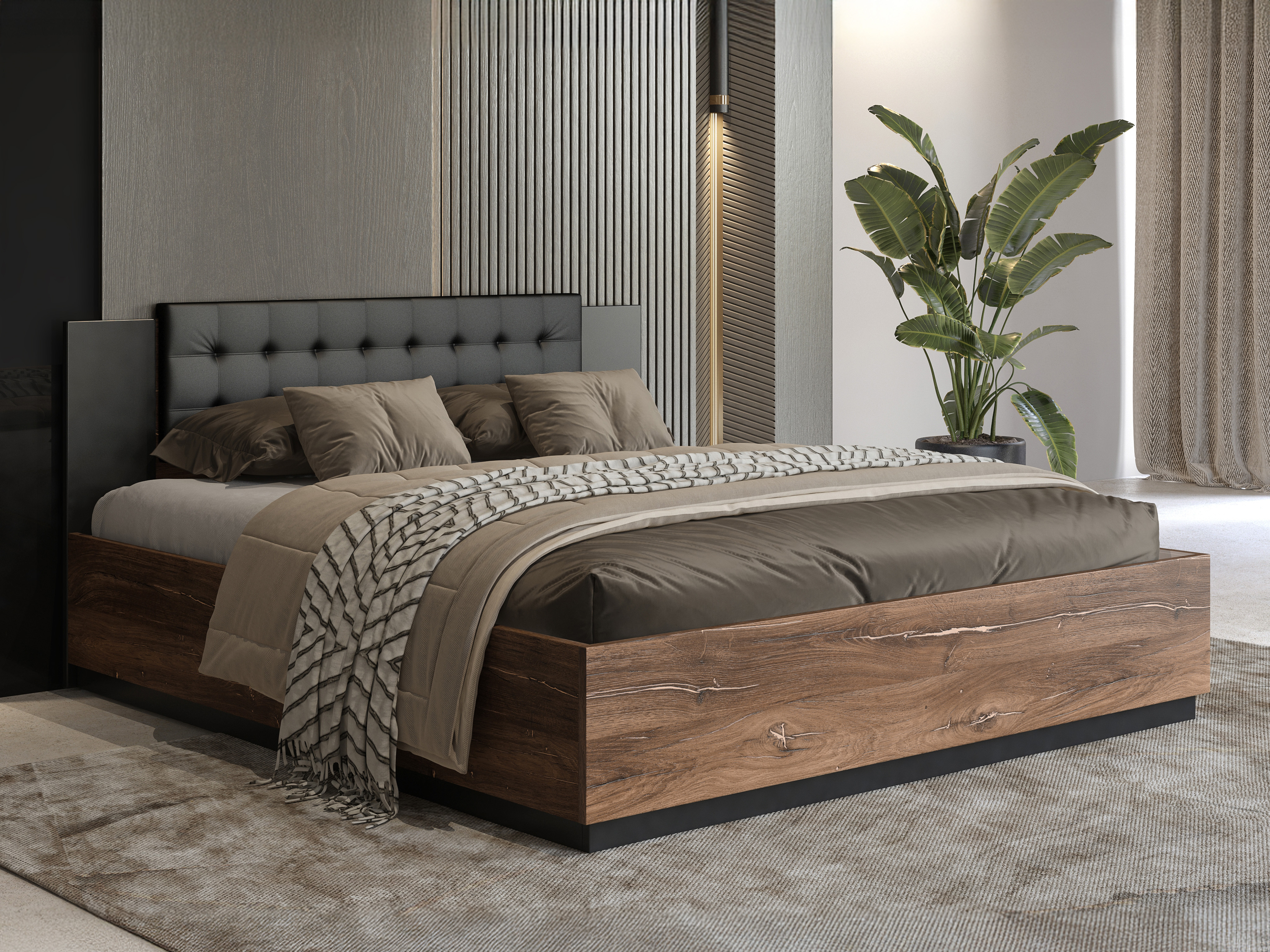 Bett Felelie 104 (Eichenholzoptik Flagstaf dunkel + Kupfer)