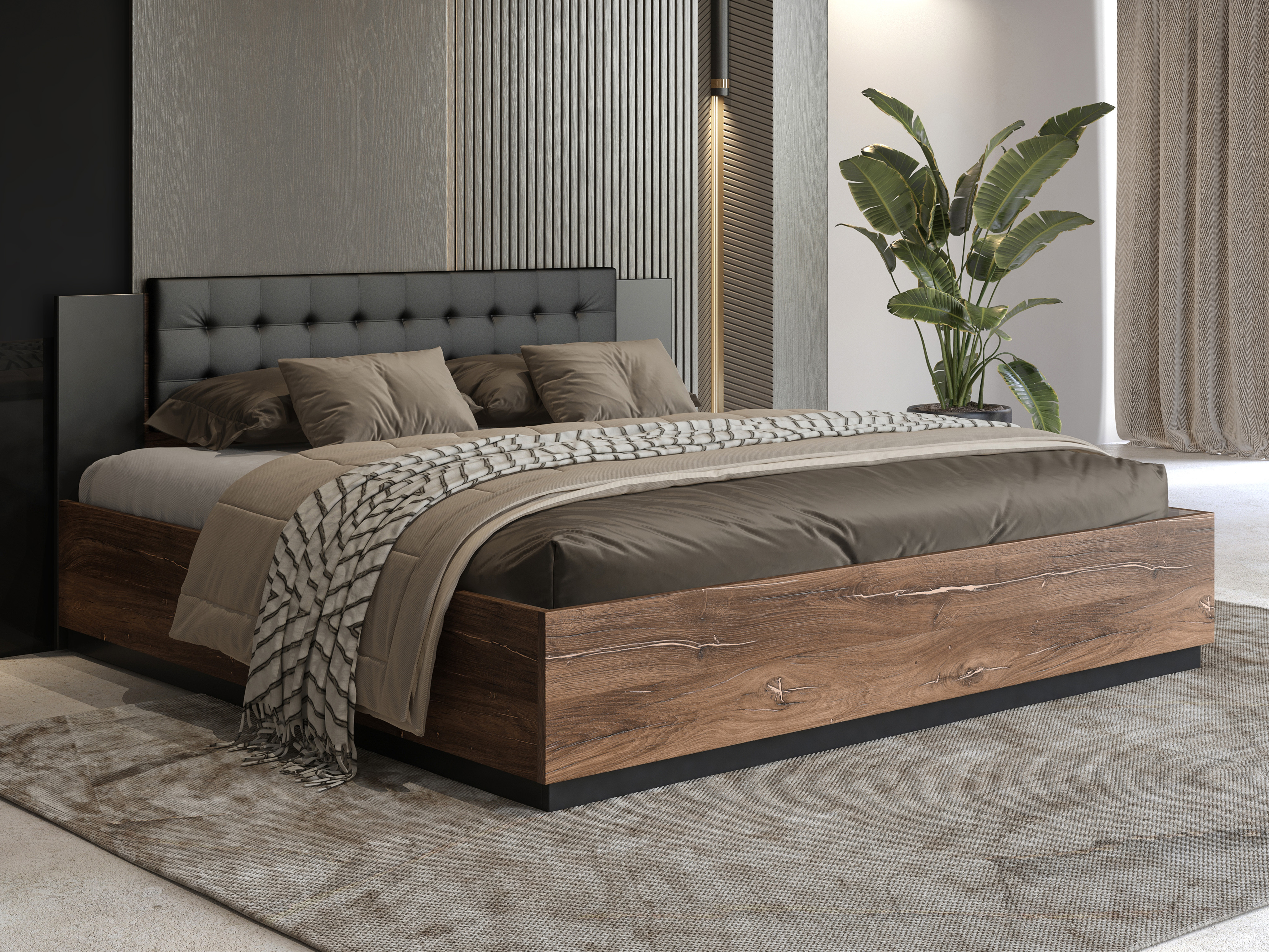 Bett Felelie 104 (Eichenholzoptik Flagstaf dunkel + Kupfer)