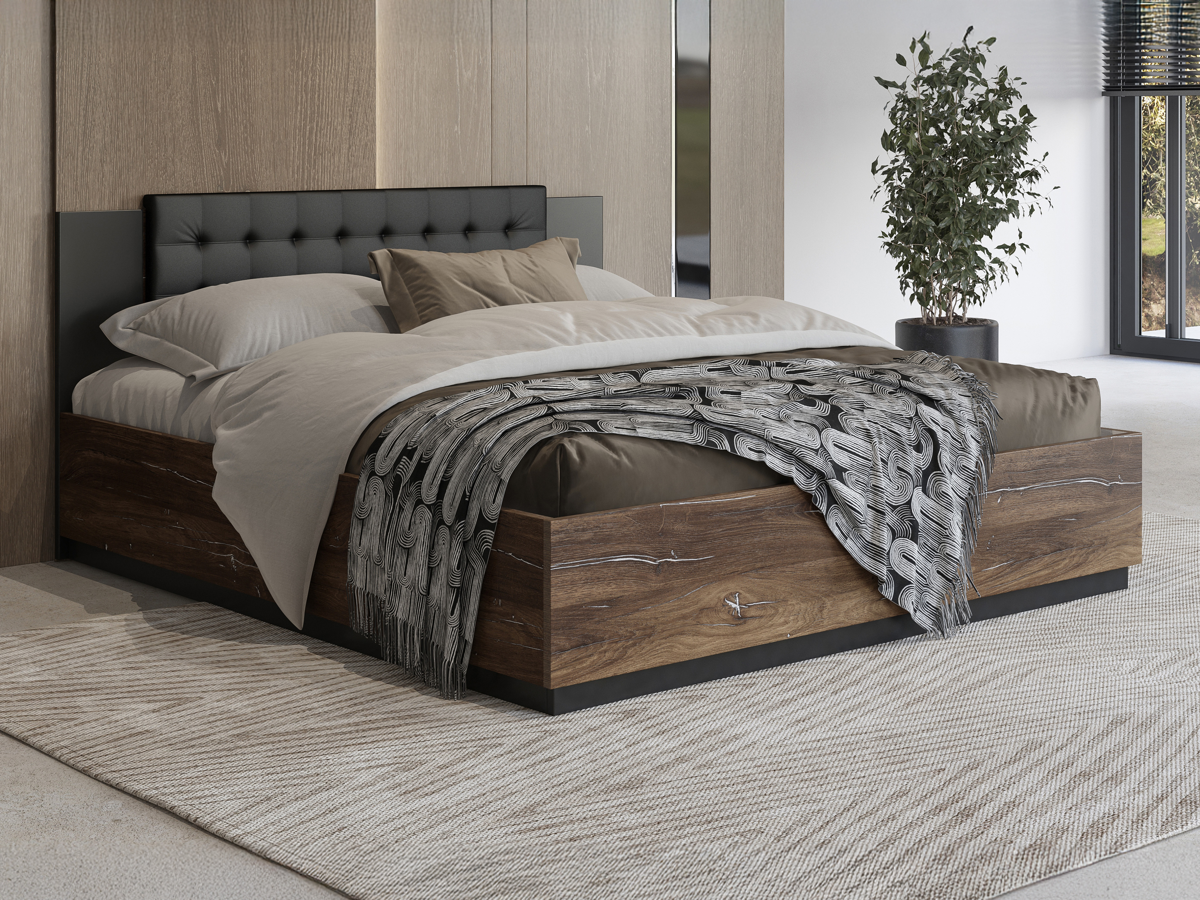 Bett Felelie 104 (Eichenholzoptik Flagstaf dunkel + Silber)