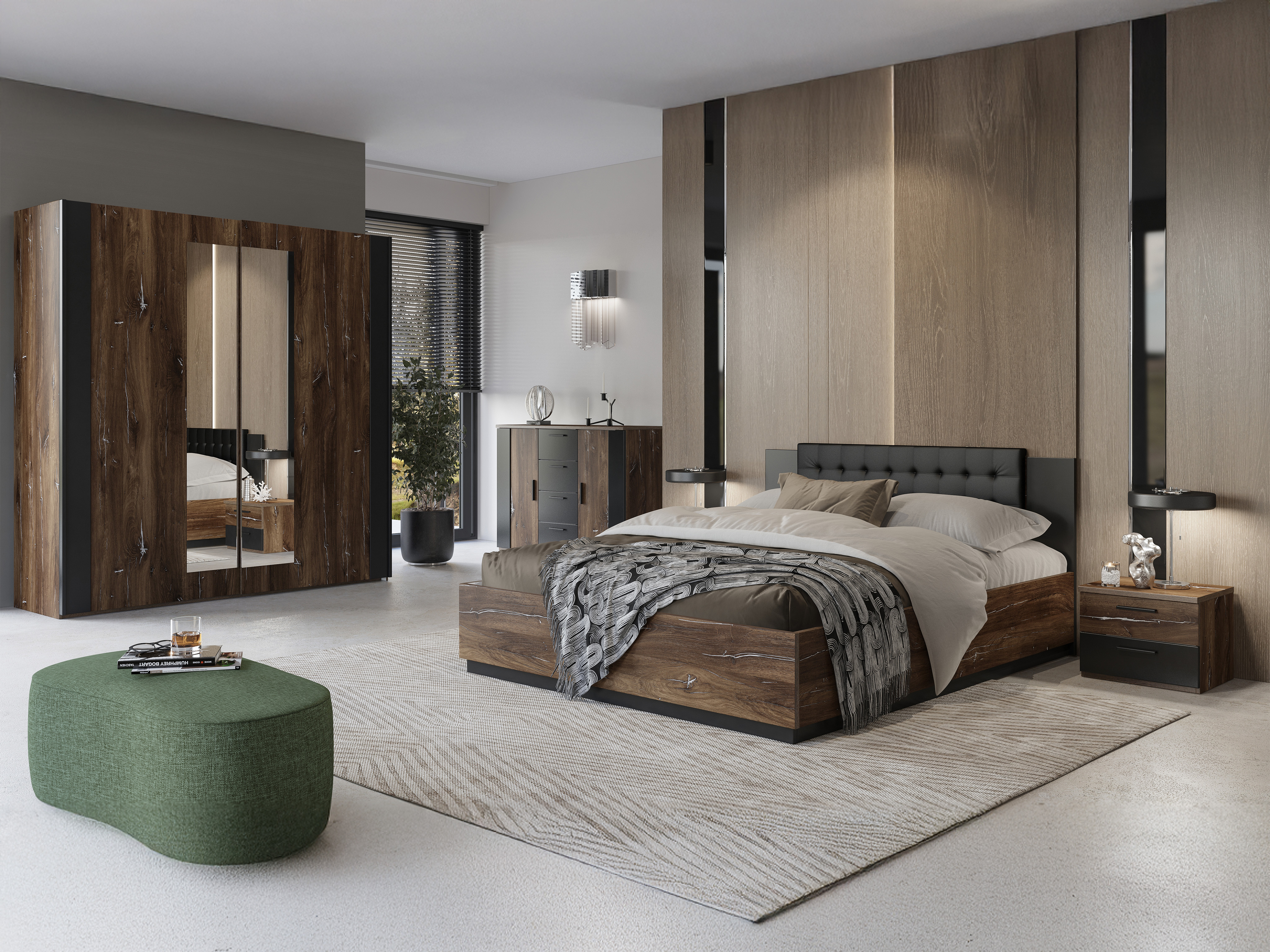 Bett Felelie 104 (Eichenholzoptik Flagstaf dunkel + Silber)