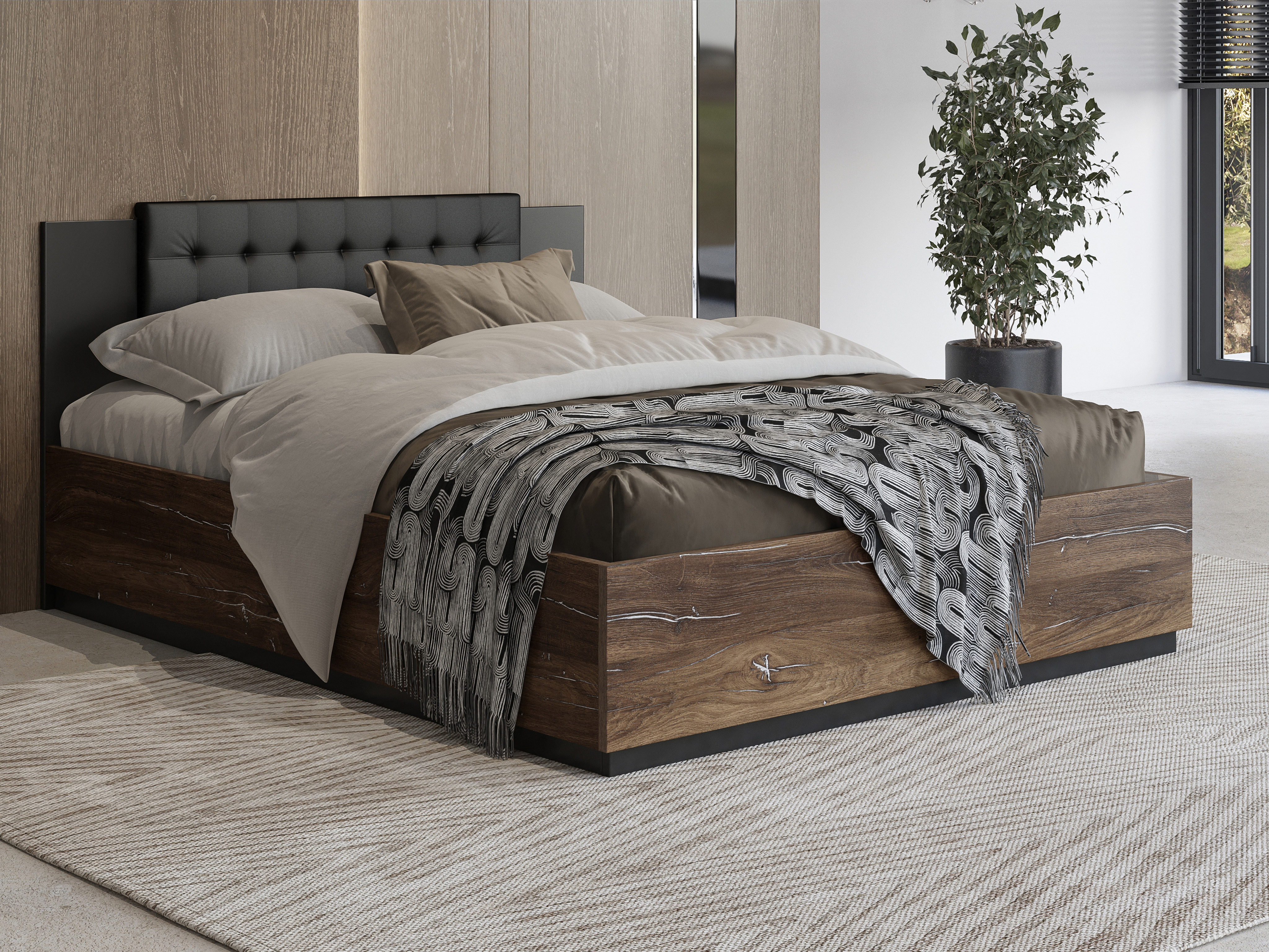 Bett Felelie 104 (Eichenholzoptik Flagstaf dunkel + Silber)