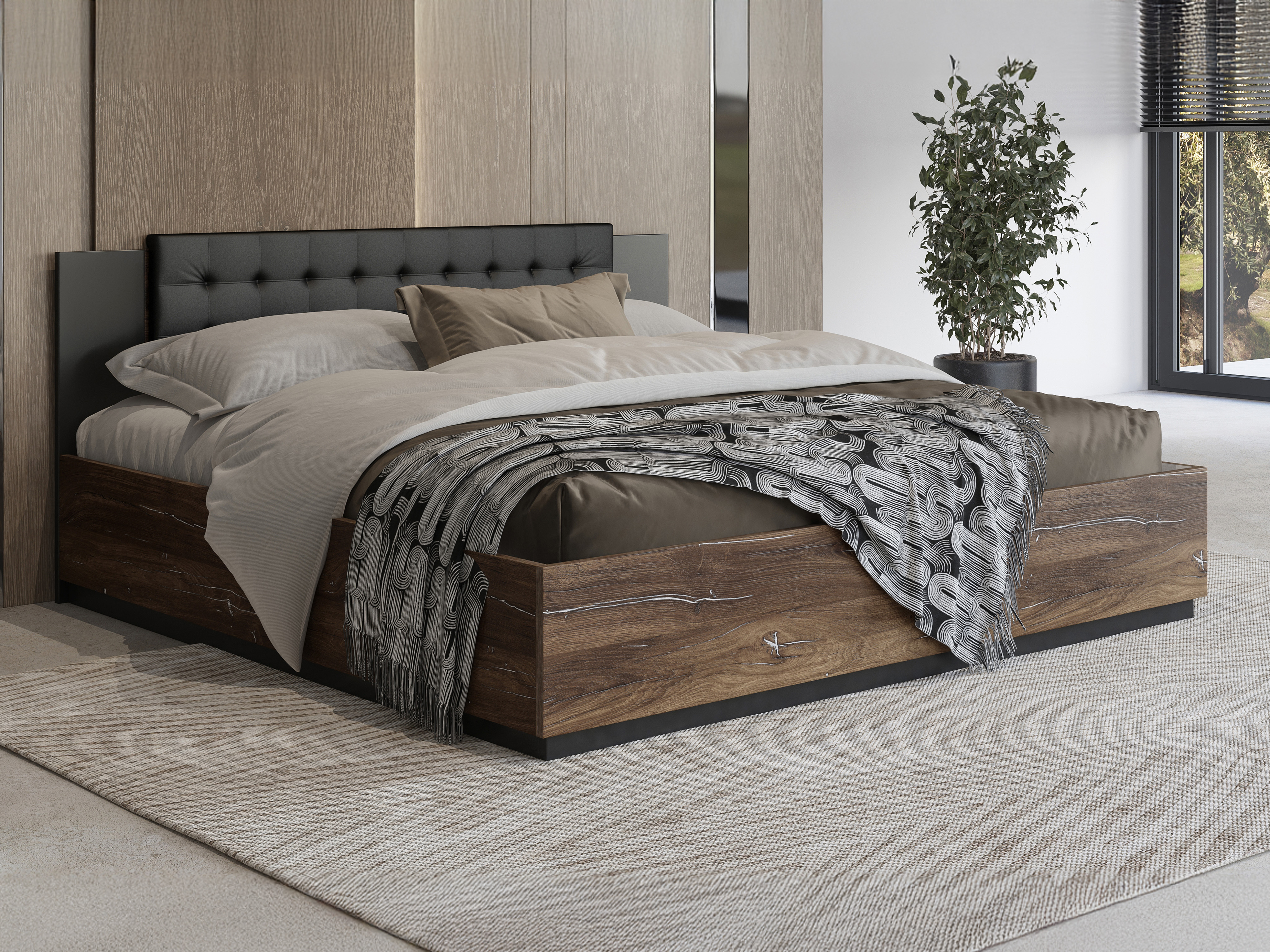 Bett Felelie 104 (Eichenholzoptik Flagstaf dunkel + Silber)