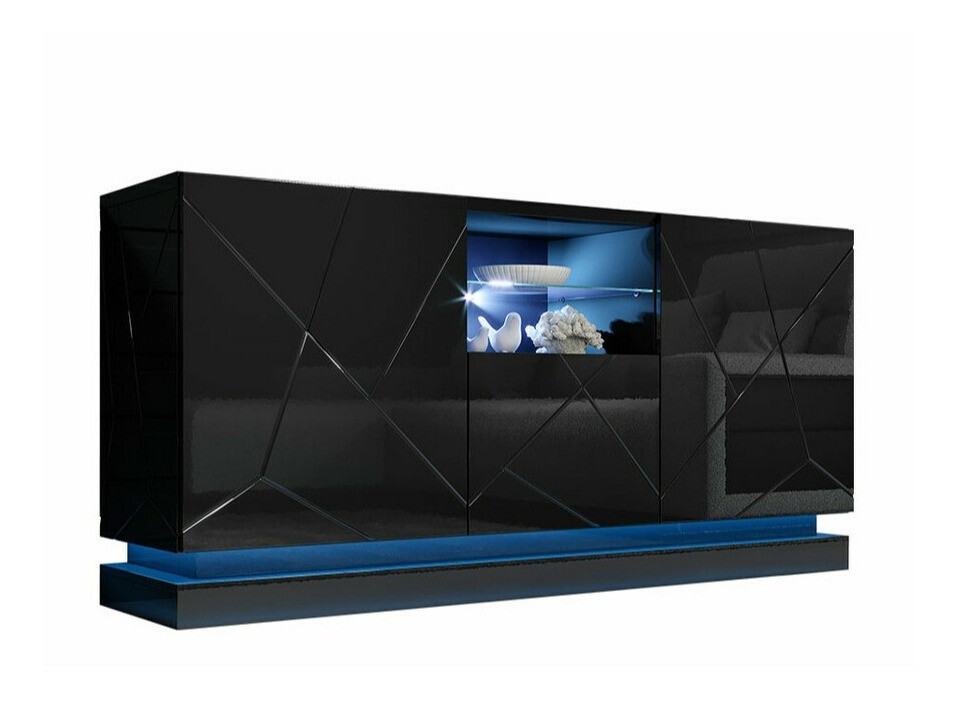 Sideboard Charlotte 186 (Schwarz + Schwarz glänzend)