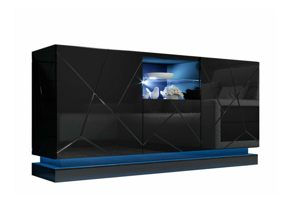 Sideboard Linar (Schwarz + Schwarz glänzend)
