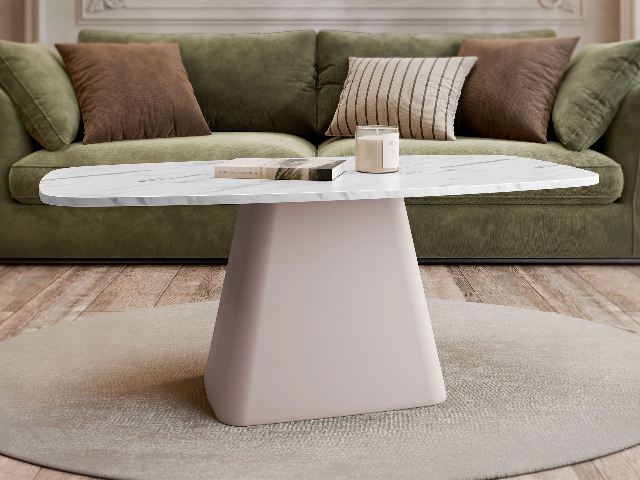 Couchtisch Oswego 158 (Weißer Marmor + Kaschmir)