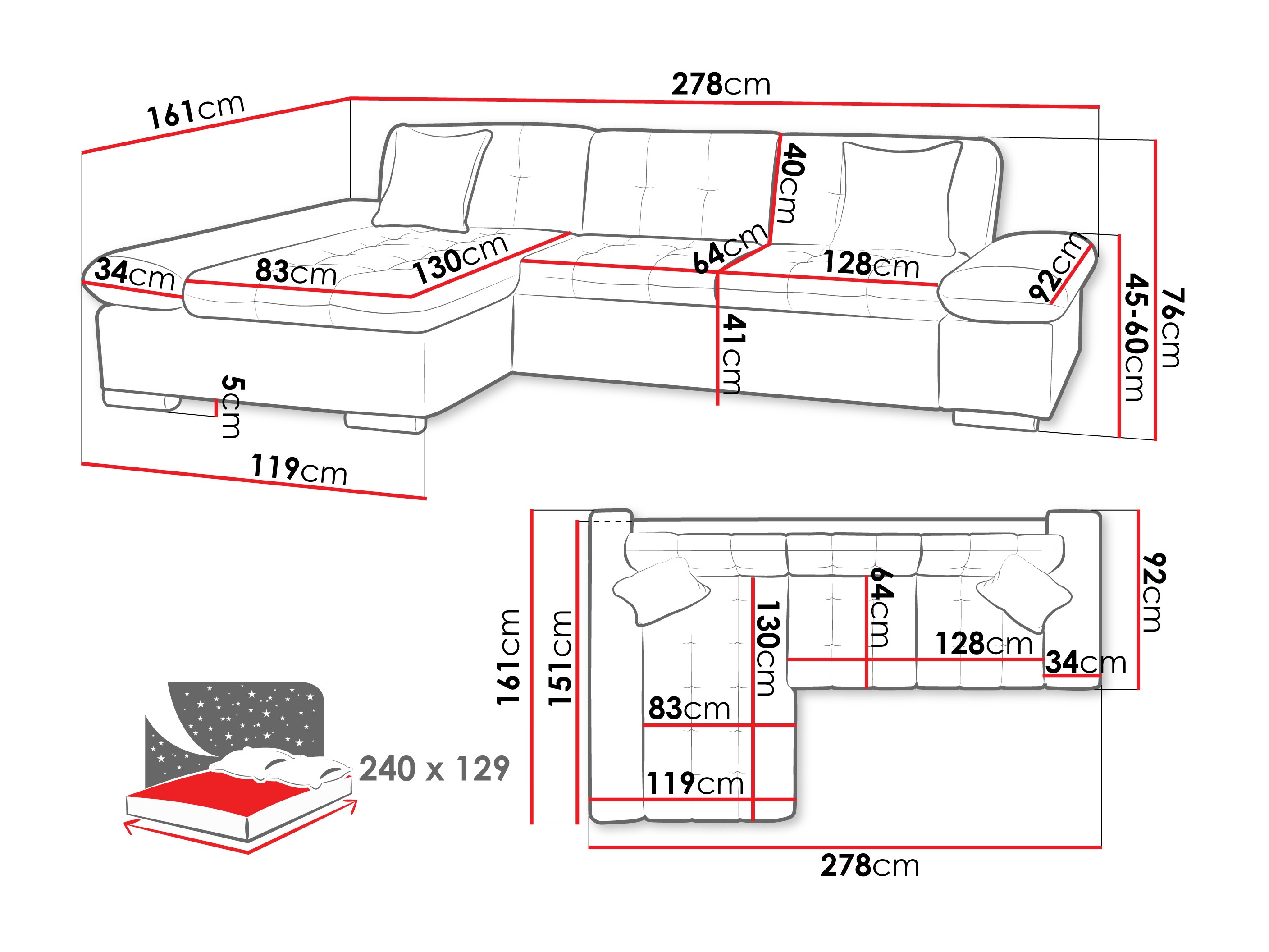 Ecksofa Comfivo Sanitas II (Piano 21 + Mokka 03)