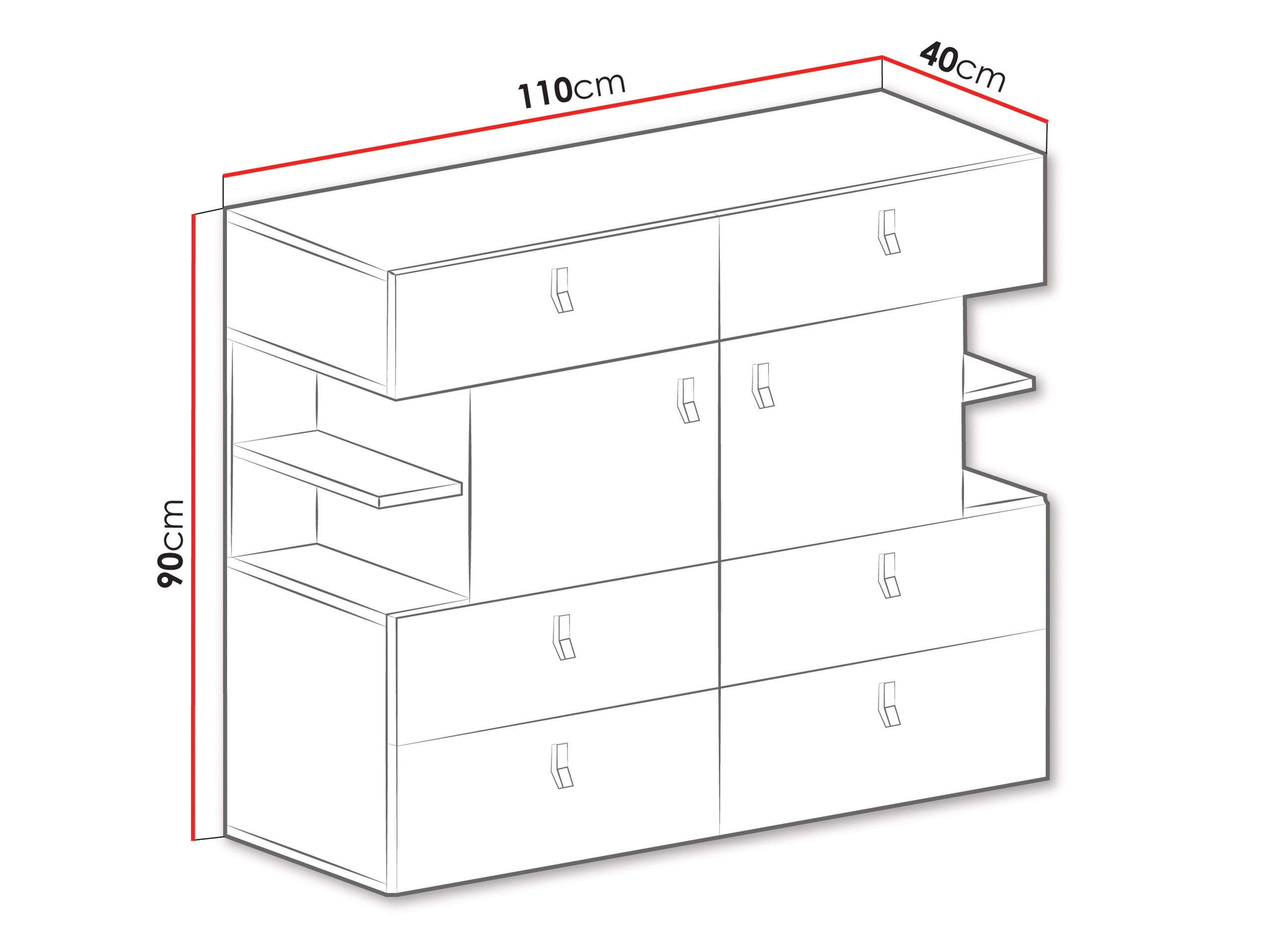 Kommoden Camteso 106 (Weiß + Eichenholzoptik + Türkis)