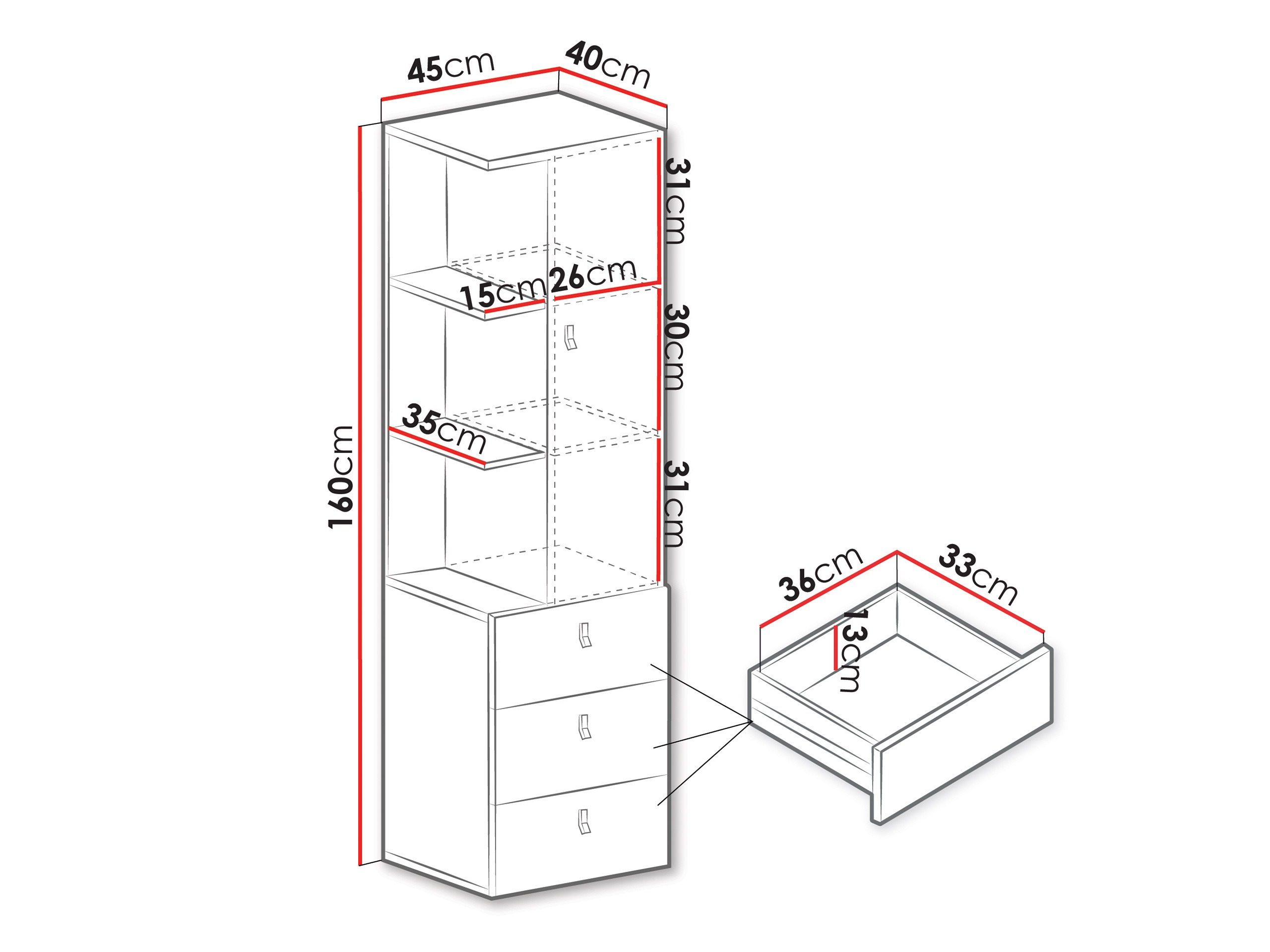 Regal Camteso 105 (Weiß + Eichenholzoptik + Türkis)