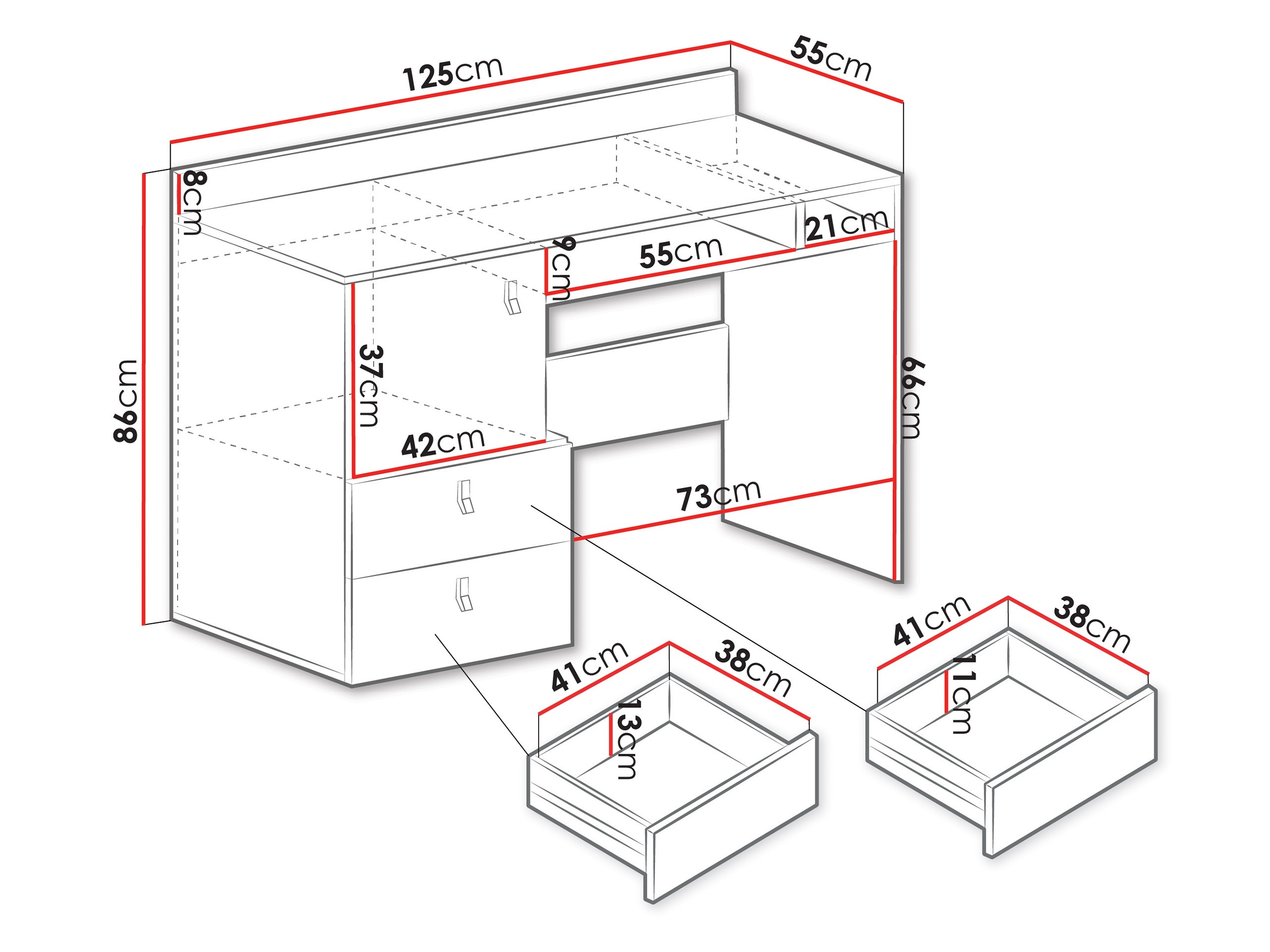 Bürotisch Camteso 107 (Weiß + Eichenholzoptik + Türkis)