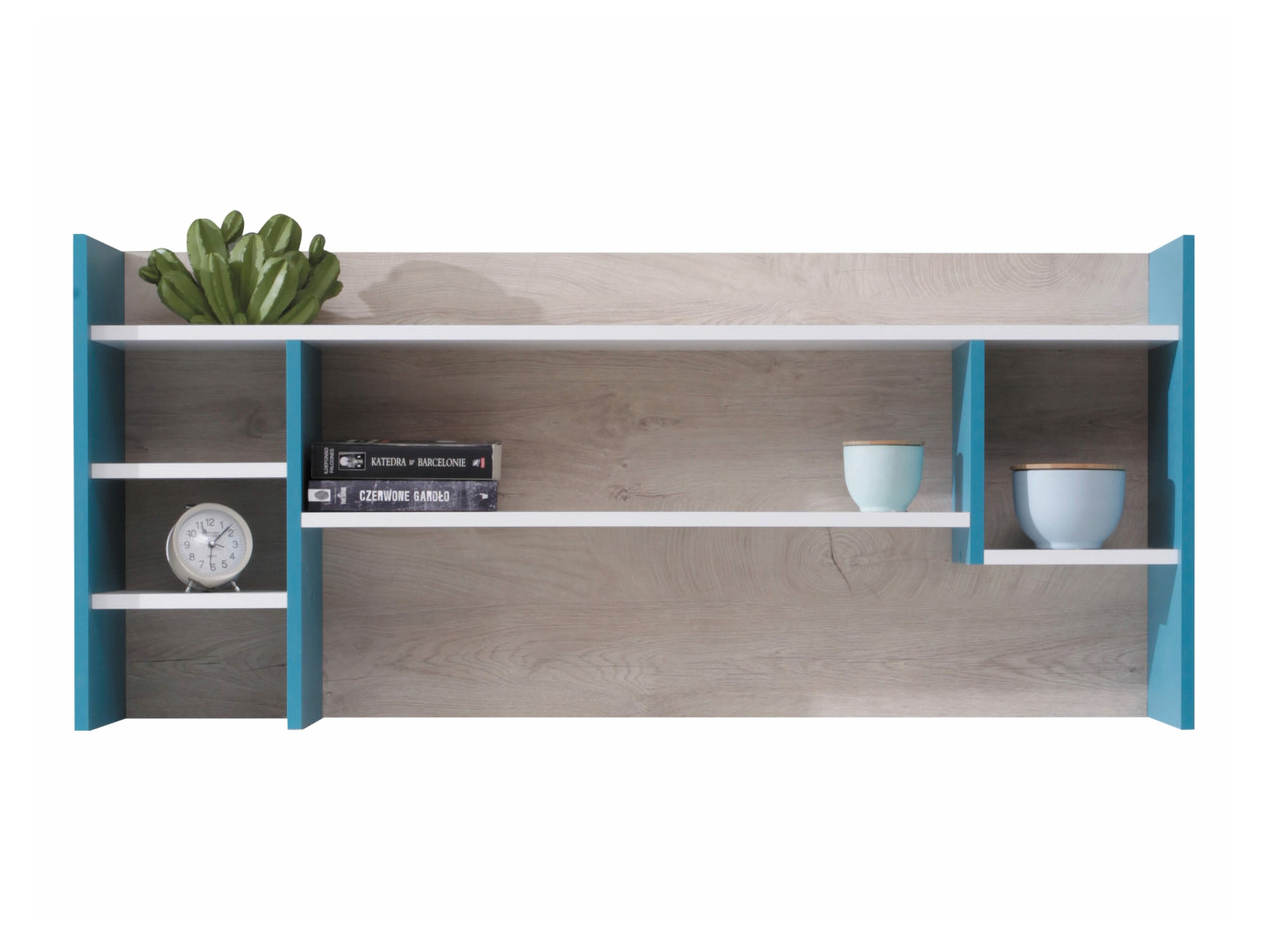 Wandregal Camteso 109 (Weiß + Eichenholzoptik + Türkis)