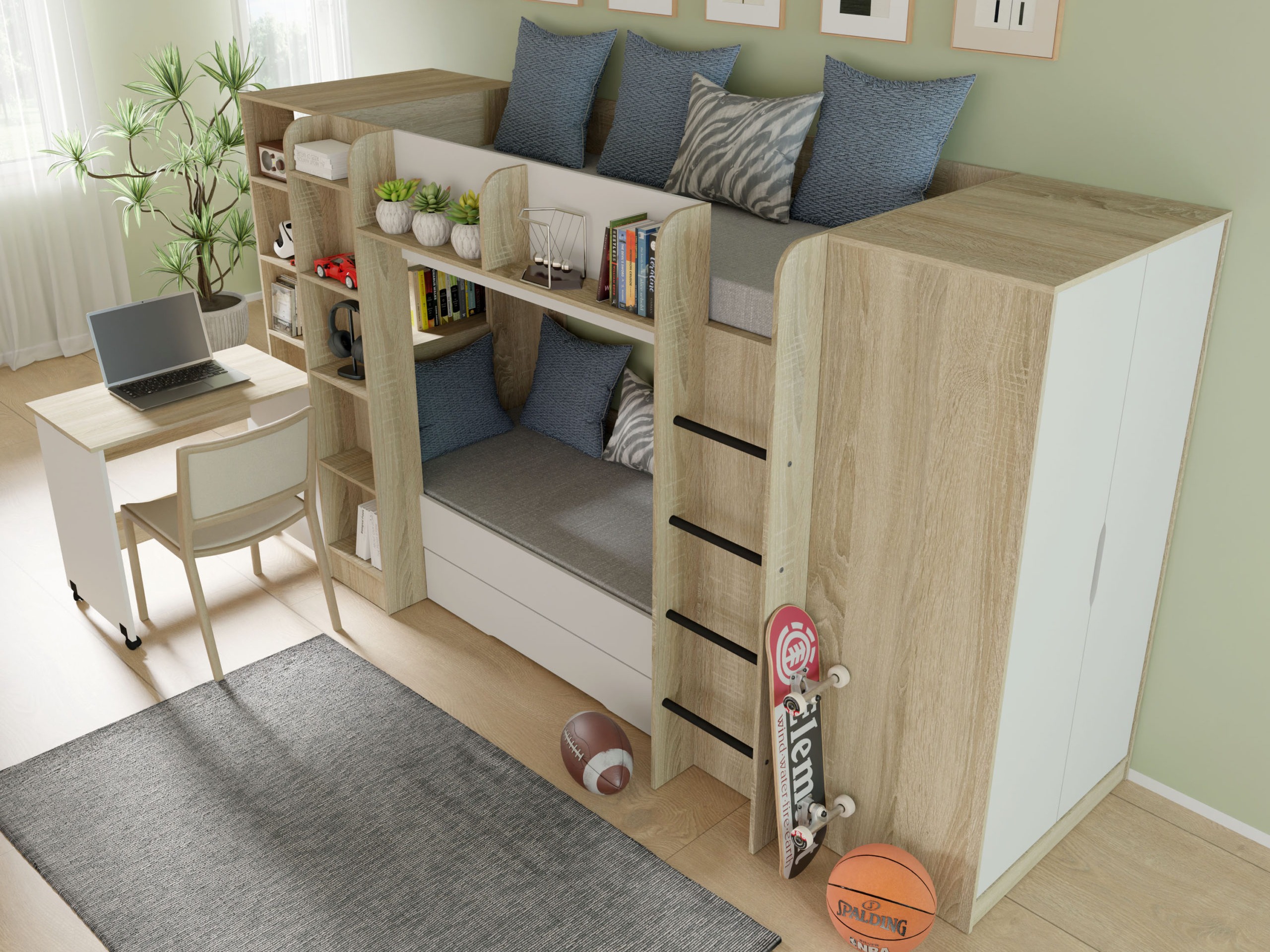 Bürotisch Elitenu 100 (Sonoma Eichenholzoptik + Weiß)