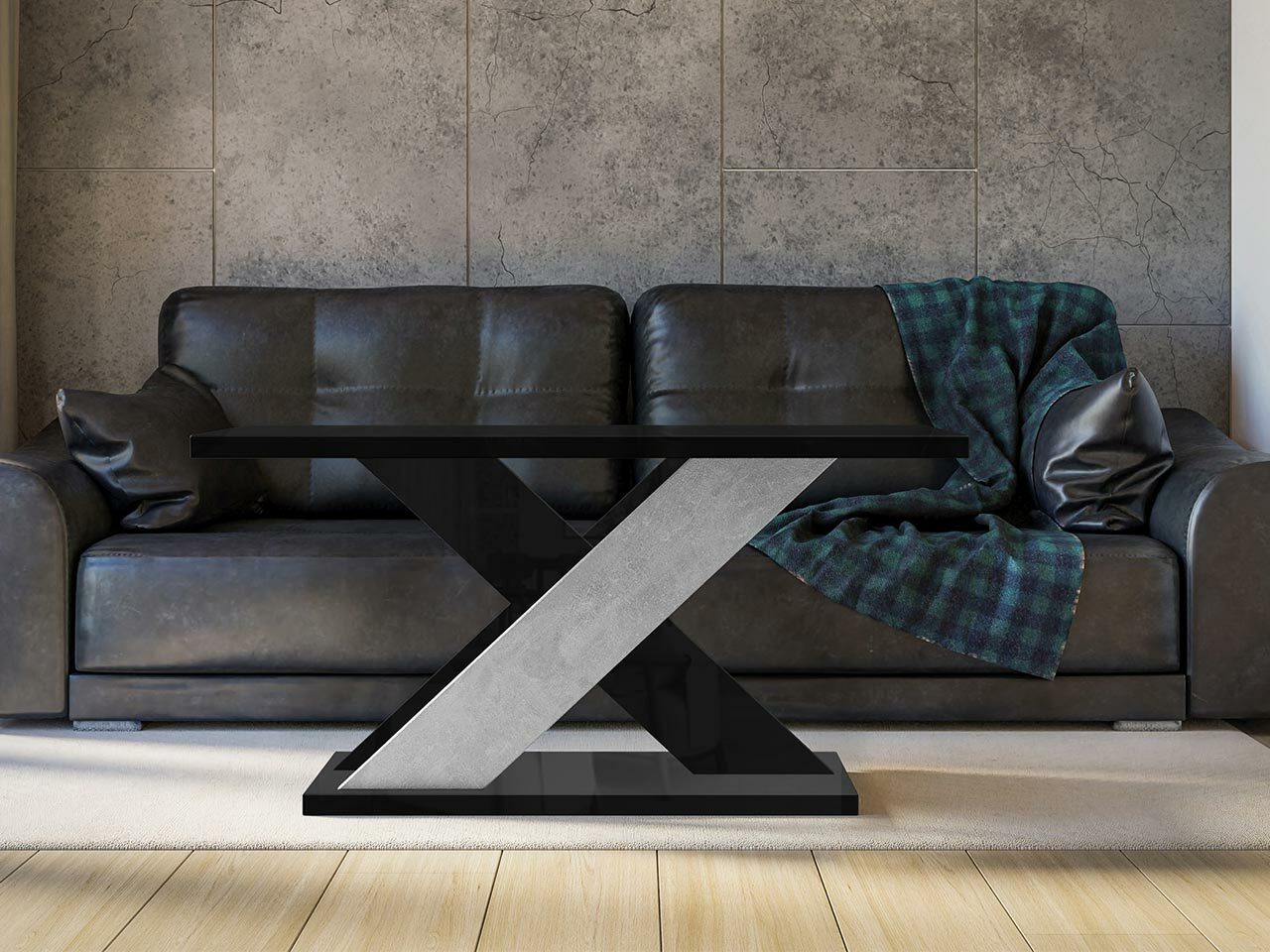 Couchtisch Goodyear 116 (Schwarz glänzend + Beton)