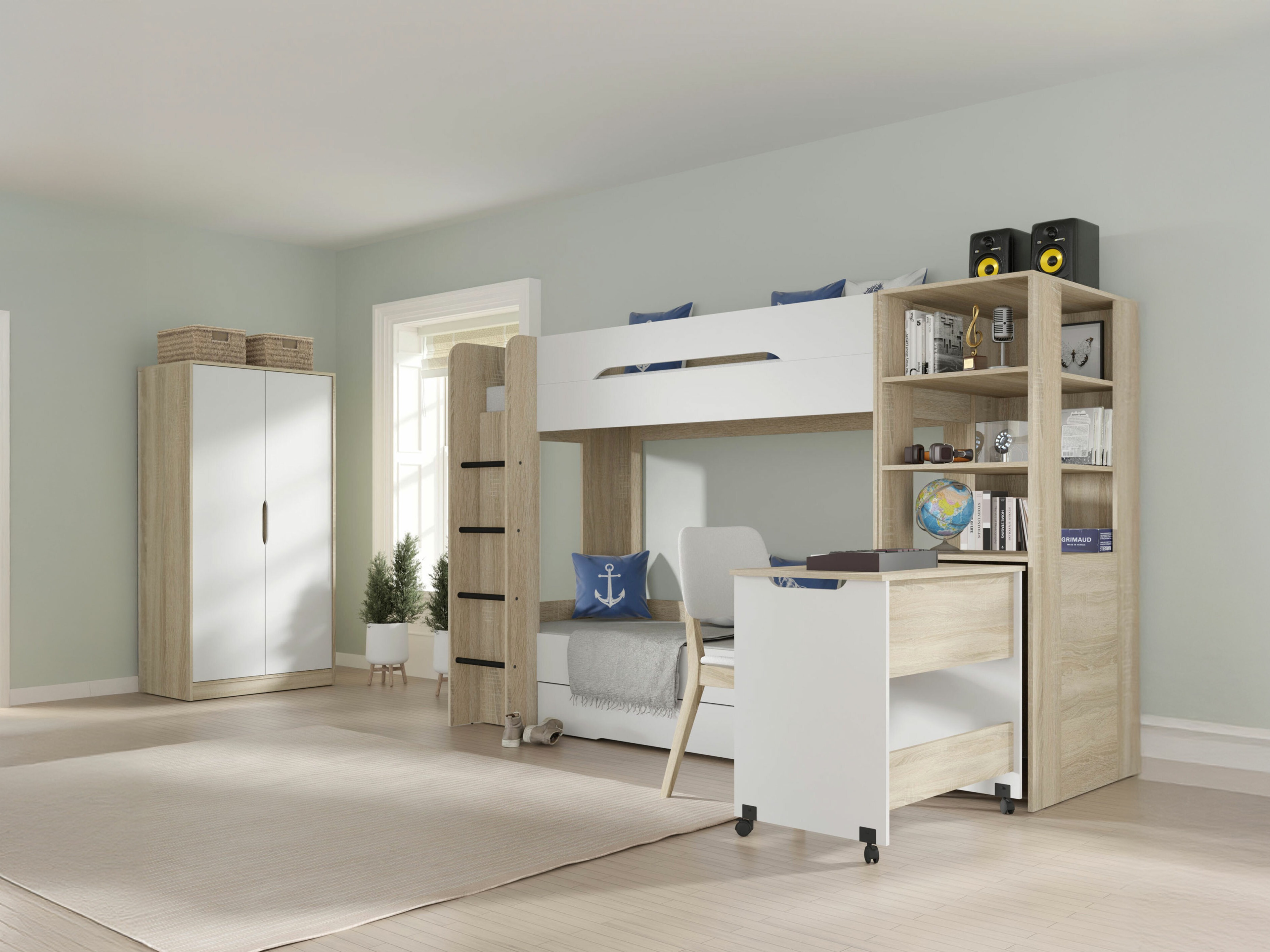 Etagenbett Elitenu 103 (Sonoma Eichenholzoptik+ Weiß)