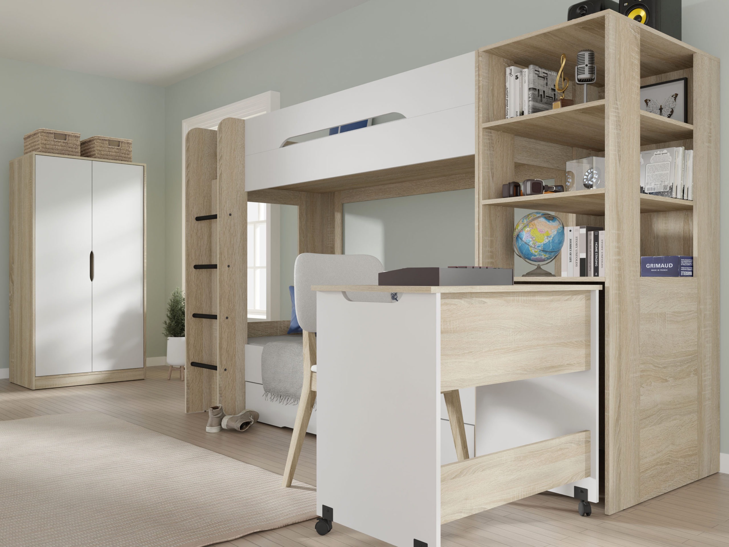 Etagenbett Elitenu 103 (Sonoma Eichenholzoptik+ Weiß)