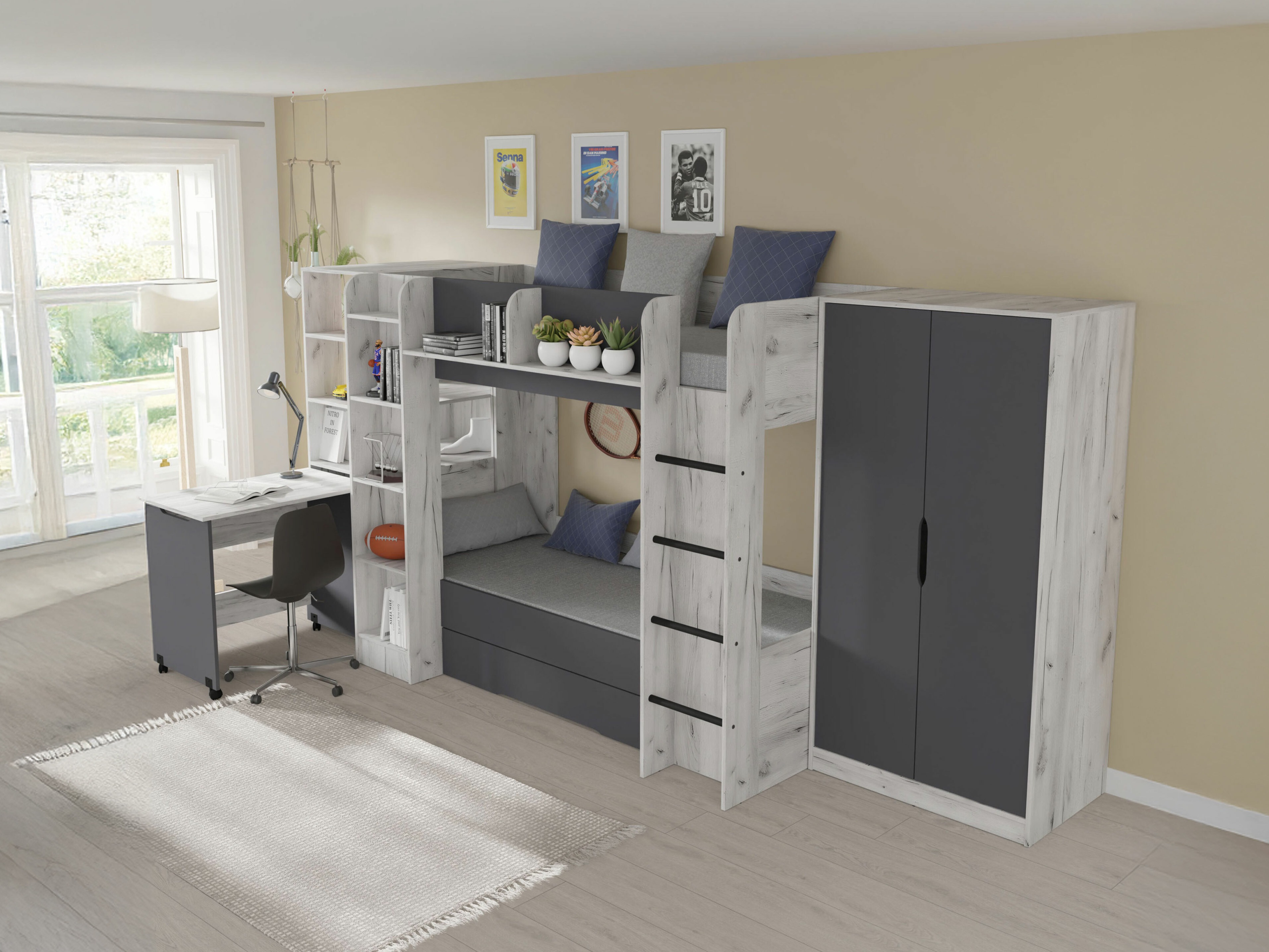 Kinderzimmer-Set Elitenu 104 (Craft weiß + Graphit)