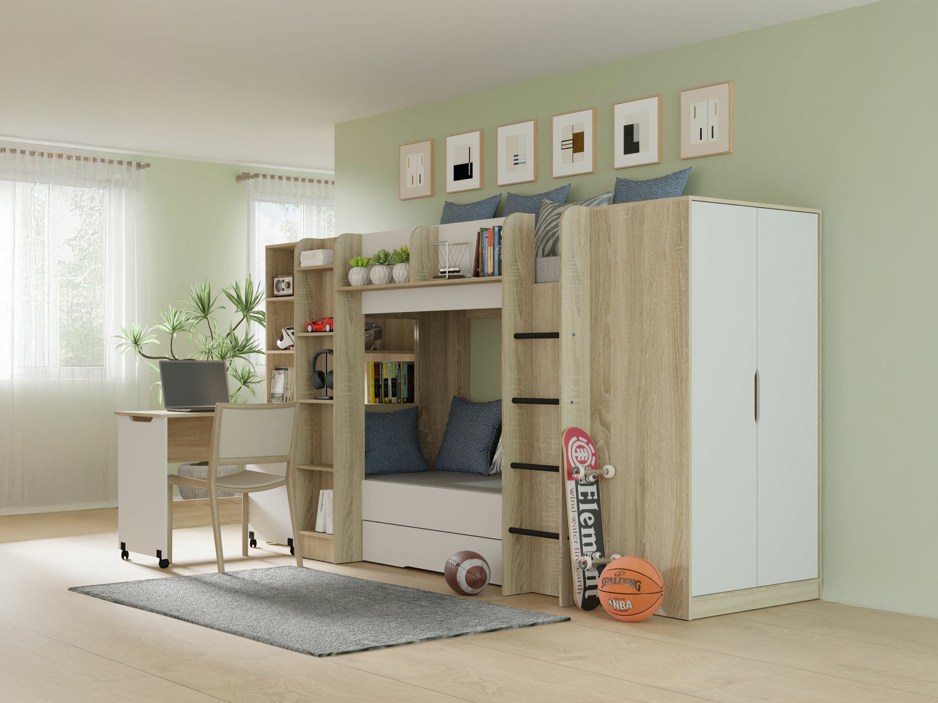 Kinderzimmer-Set Elitenu 104 (Sonoma Eichenholzoptik + Weiß)