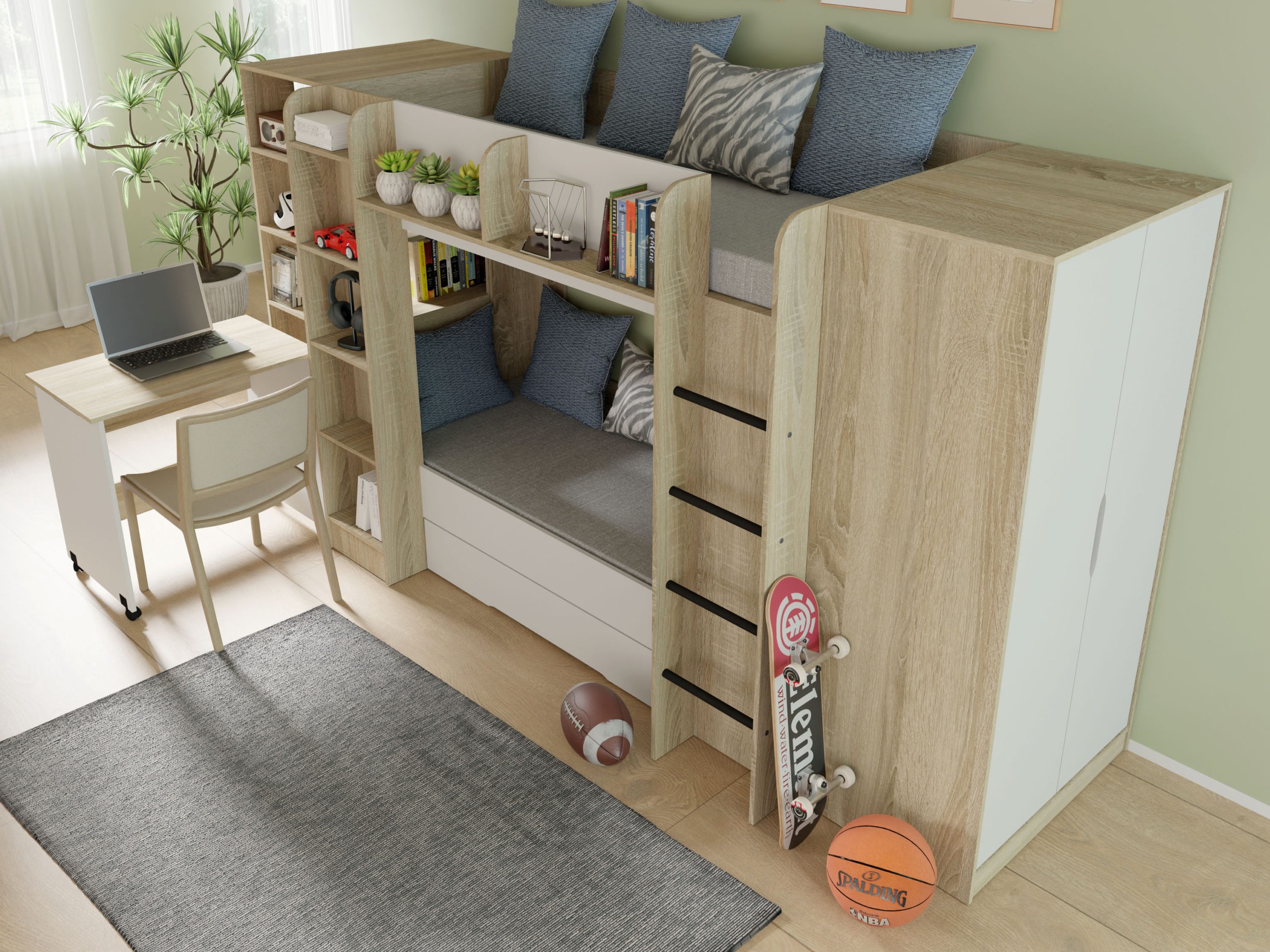 Kleiderschrank Elitenu 101 (Sonoma Eichenholzoptik + Weiß)