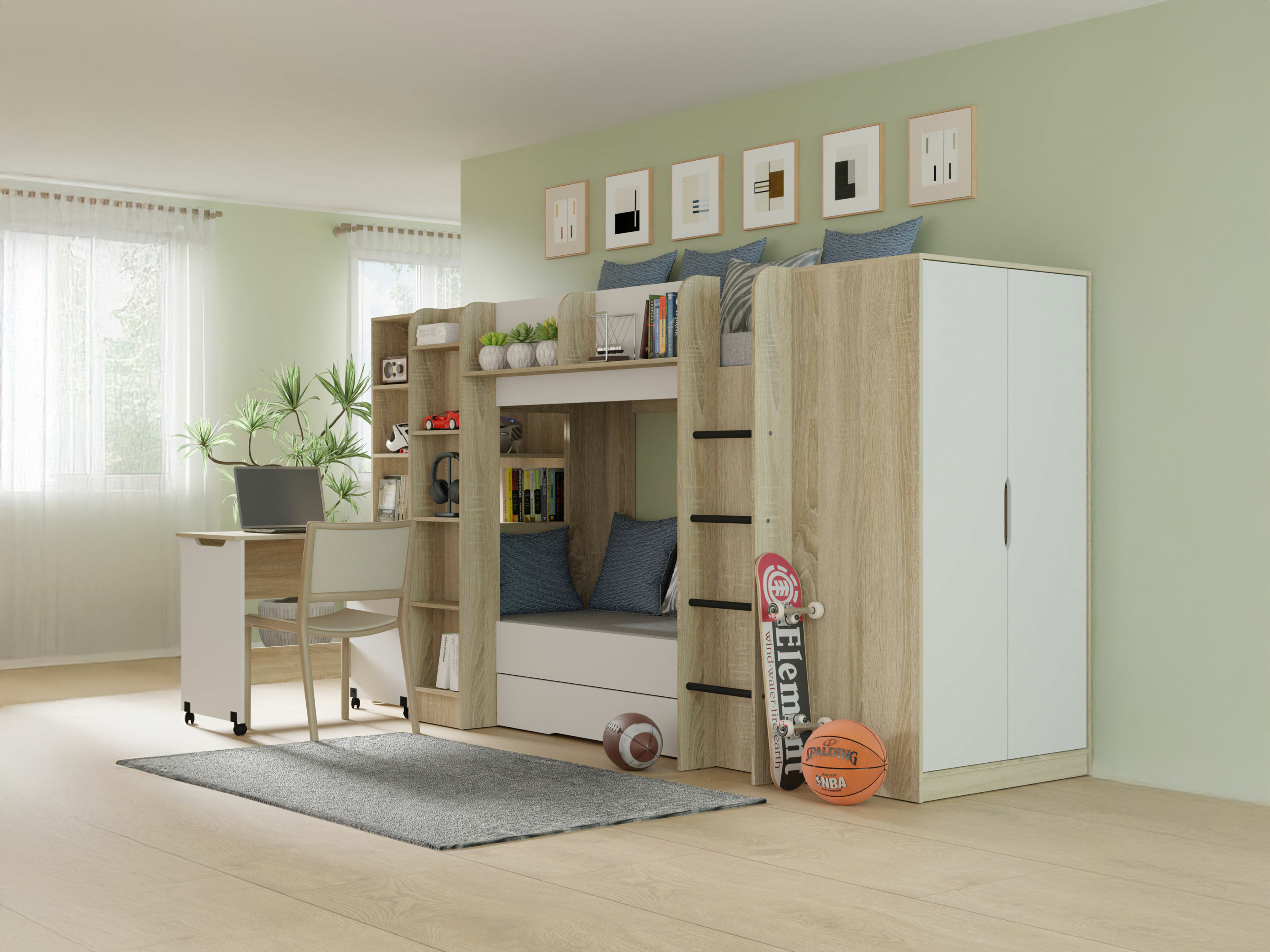 Kleiderschrank Elitenu 101 (Sonoma Eichenholzoptik + Weiß)