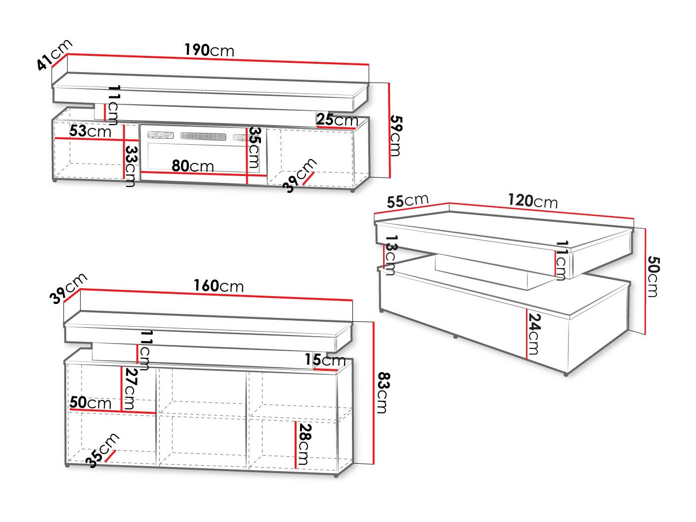 Wohnzimmer-Sets Monfero I (Weiß + Weiß glänzend)