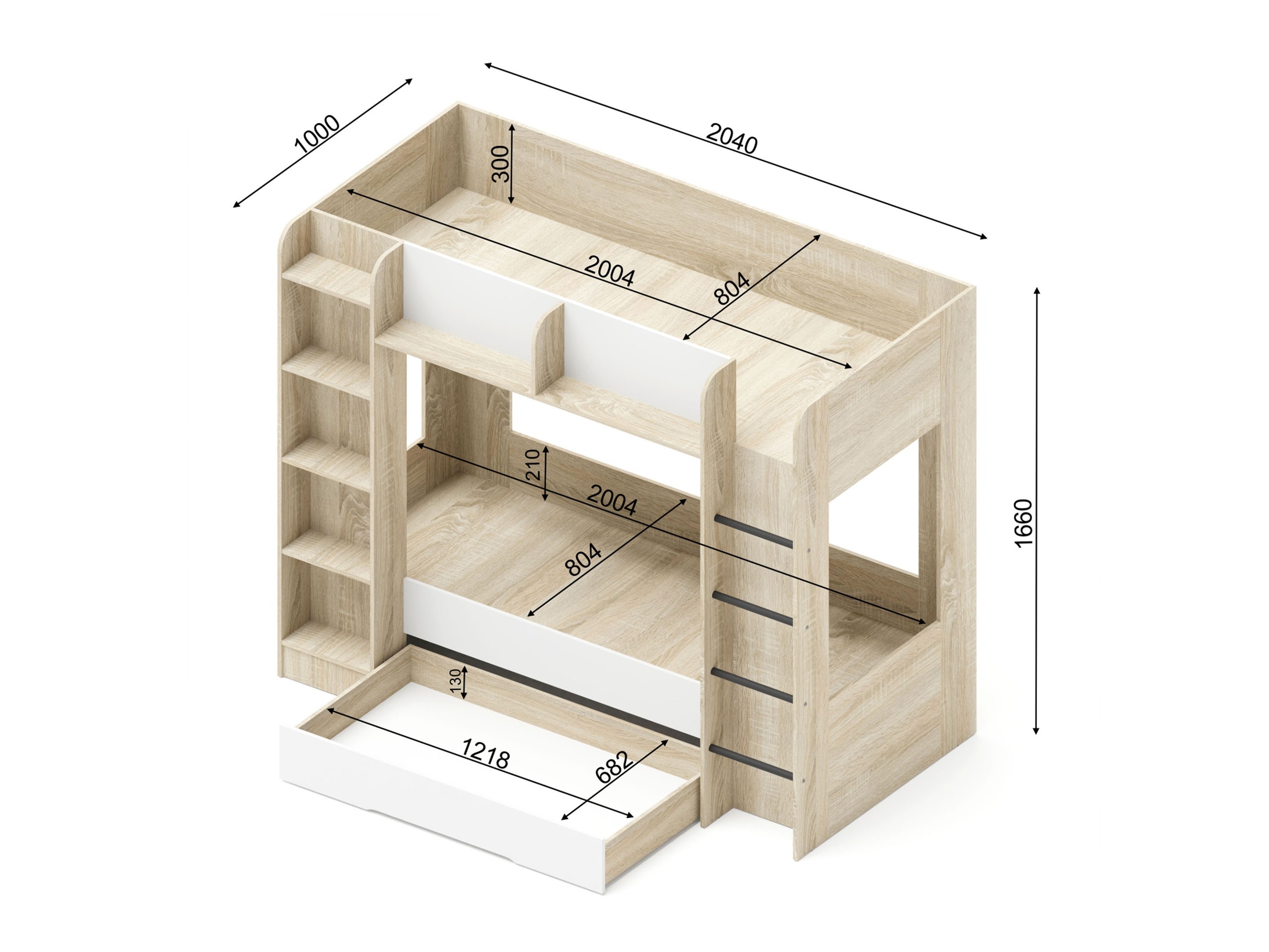 Kinderzimmer-Set Elitenu 104 (Sonoma Eichenholzoptik + Weiß)