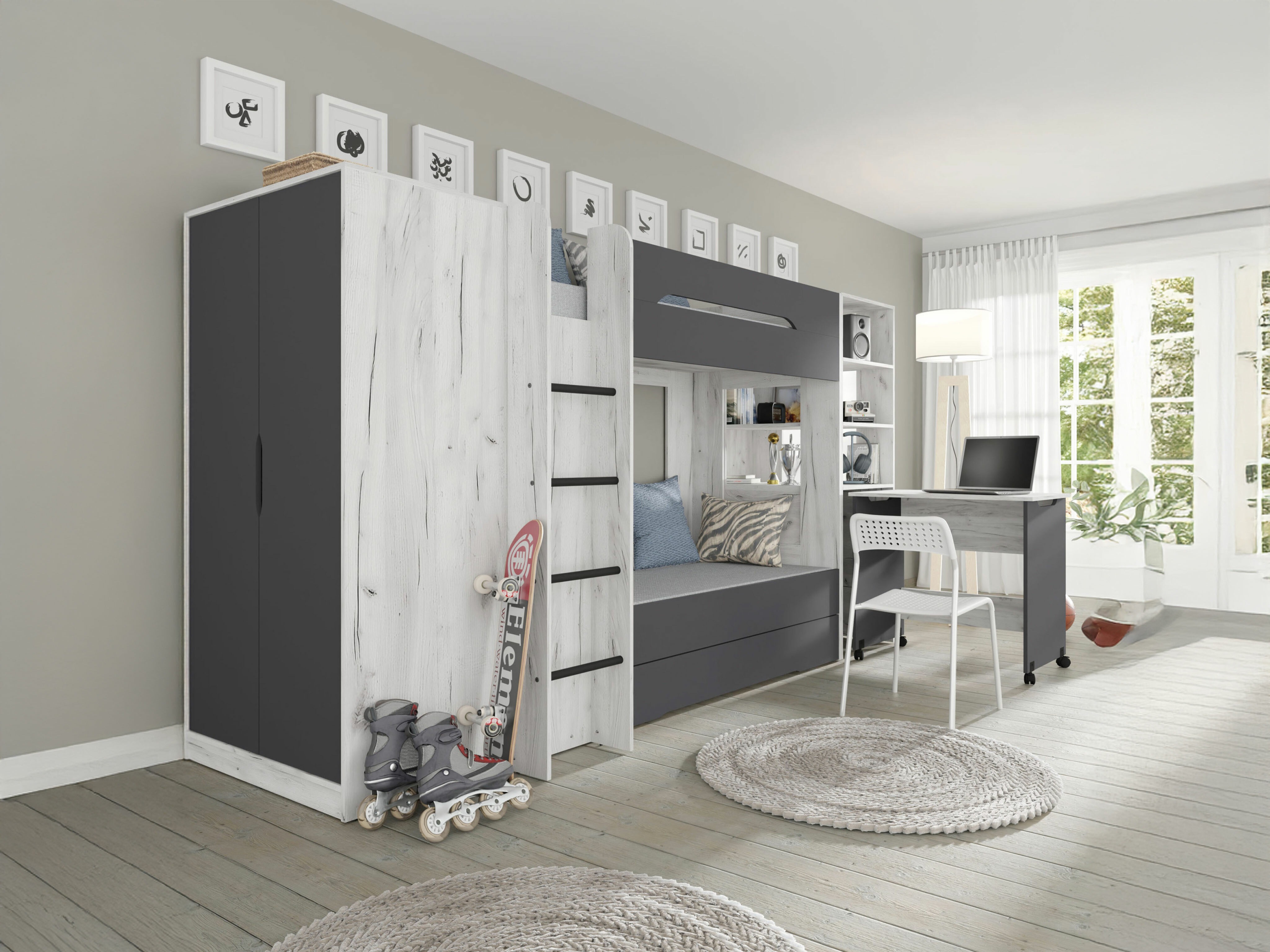 Kinderzimmer-Set Elitenu 105 (Craft weiß + Graphit)