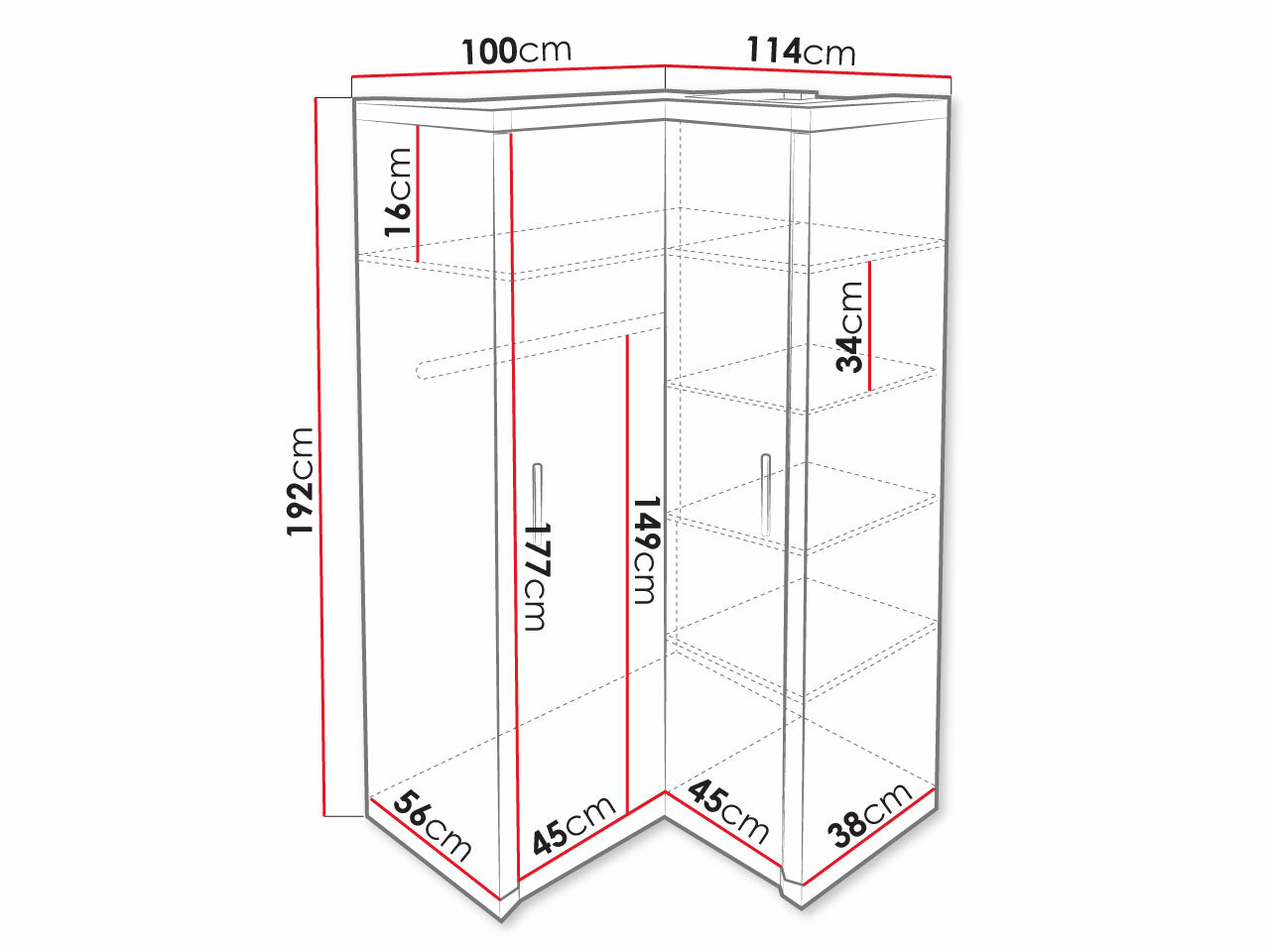 Eckkleiderschrank Lorelie 119 (Trüffel eichenholzoptik)