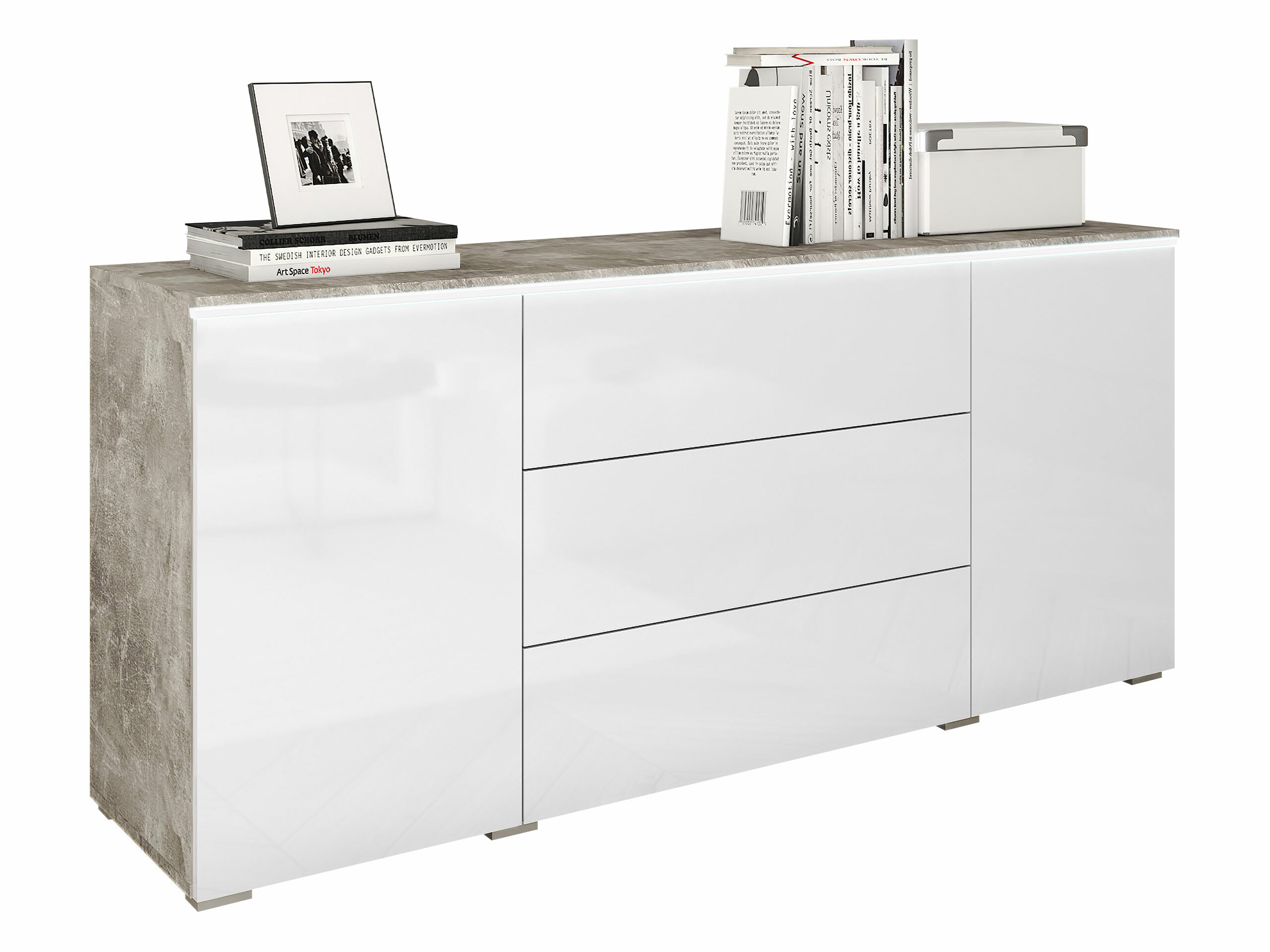Kommoden Mirfivo 102 (Beton + Weiß glänzend)