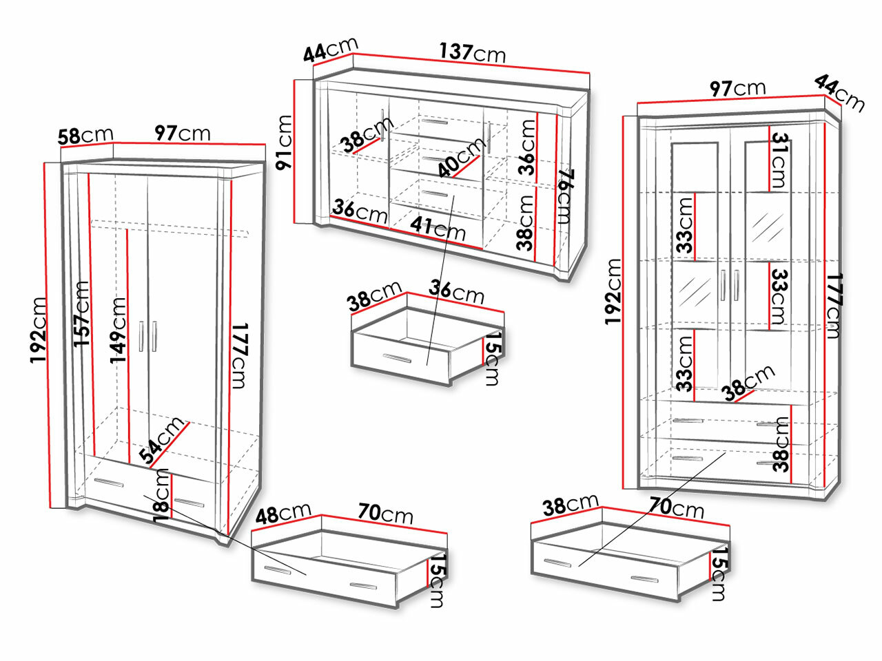 Wohnzimmer-Sets Lorelie 125 (Trüffel eichenholzoptik)