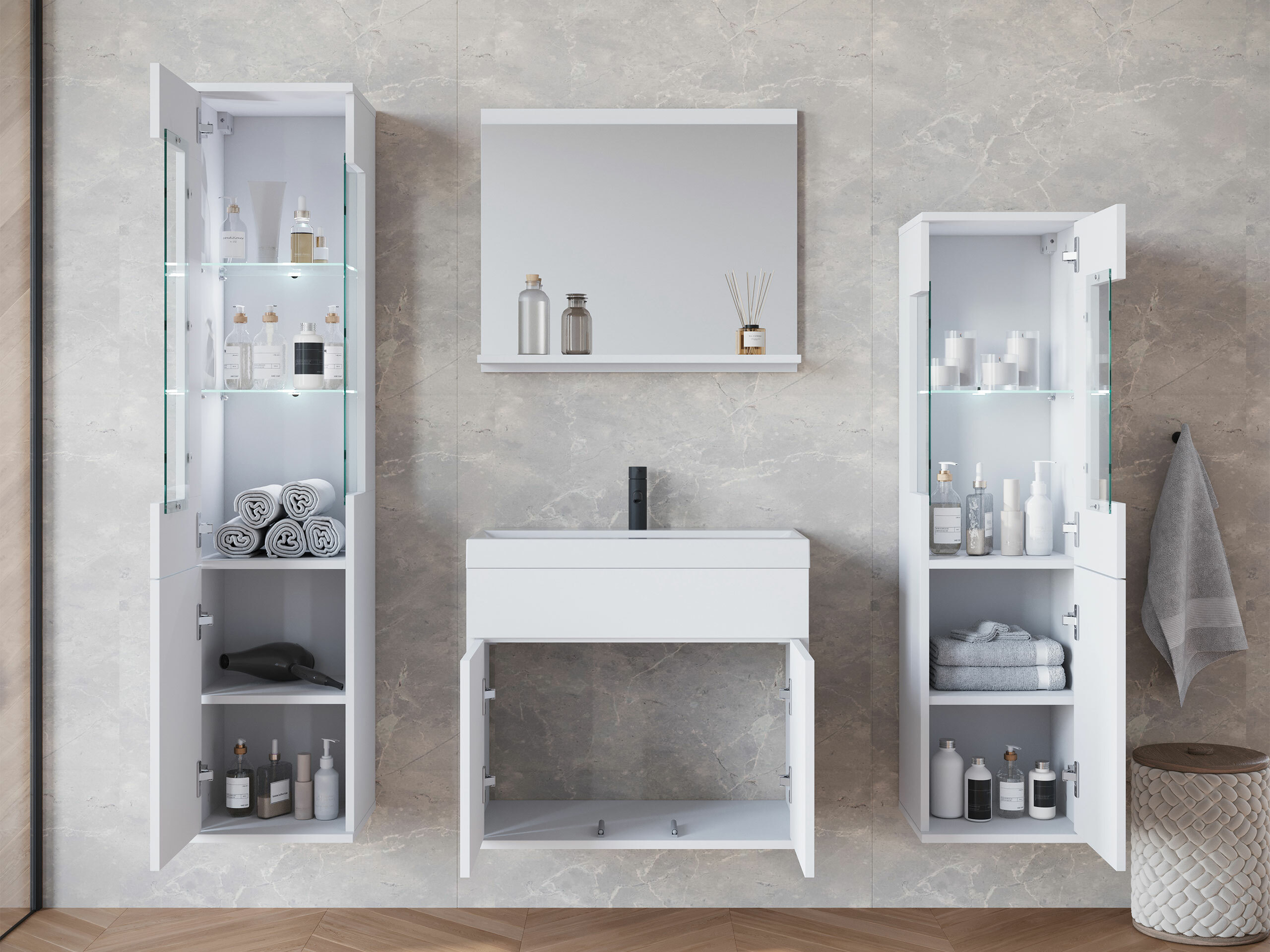 Badezimmer-Set Sarasota 194 (Weiß + Weiß glänzend)