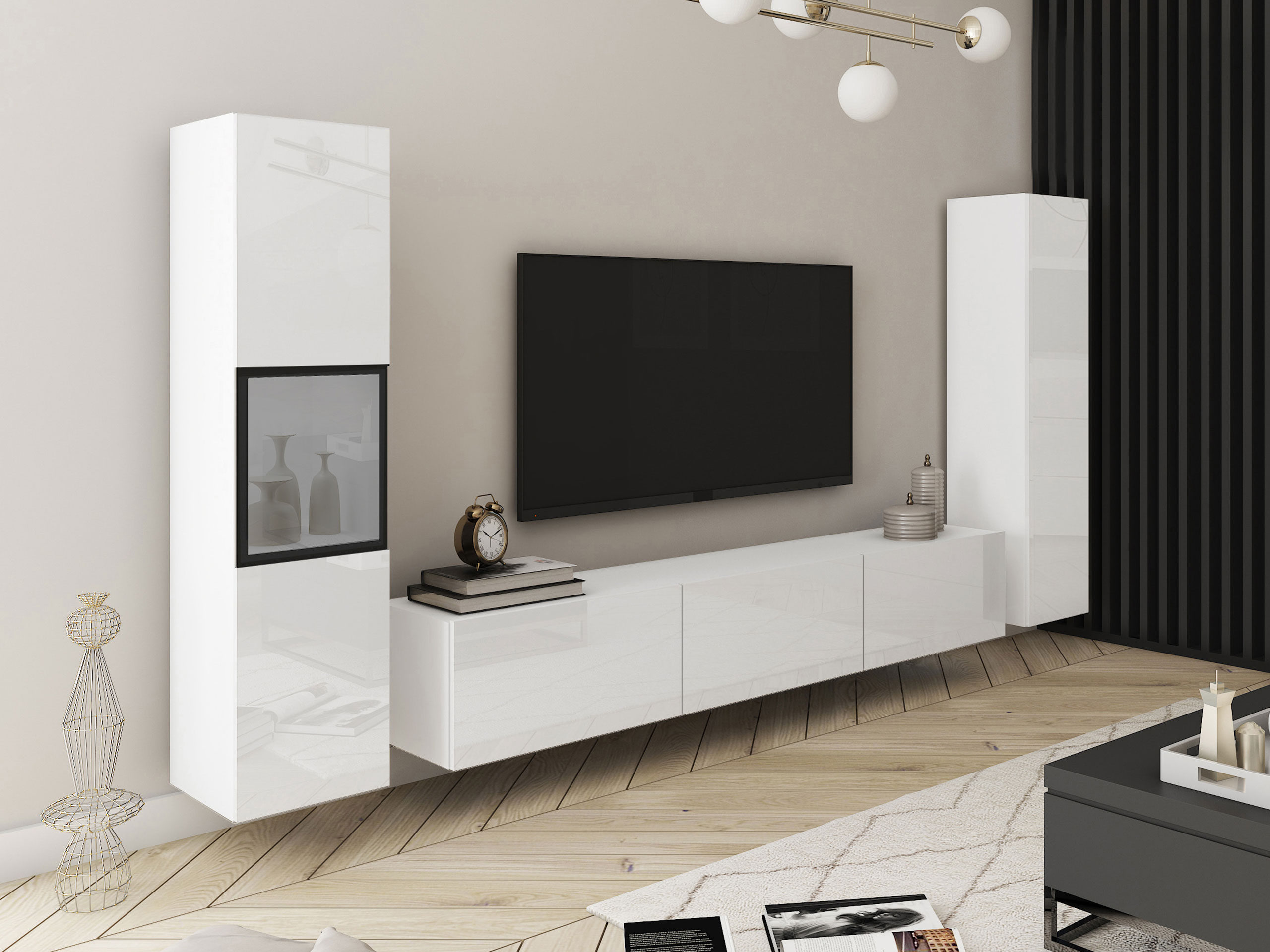 Wohnzimmer-Sets Sarasota 193 (Weiß + Weiß glänzend)