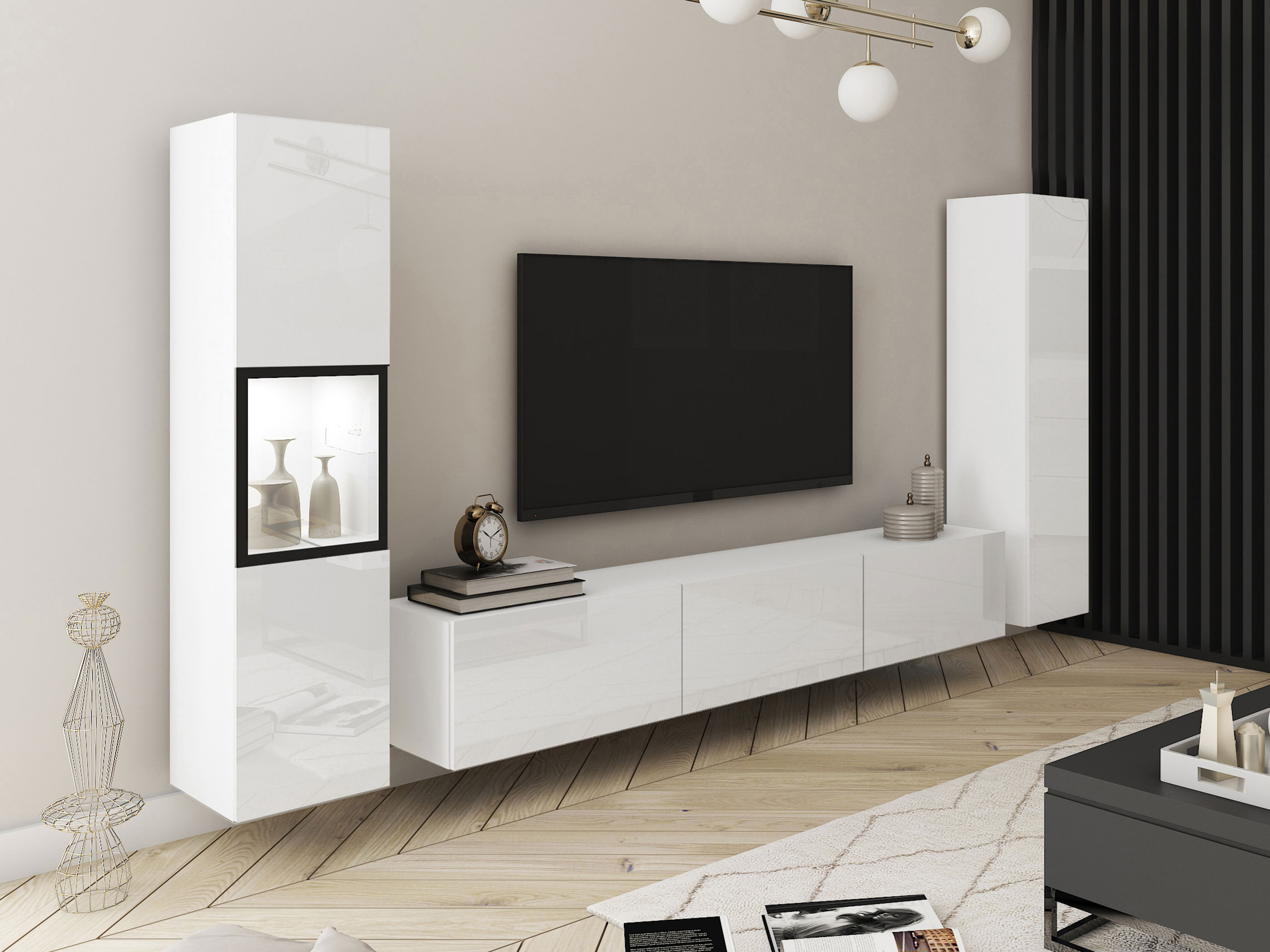Wohnzimmer-Sets Sarasota 193 (Weiß + Weiß glänzend)